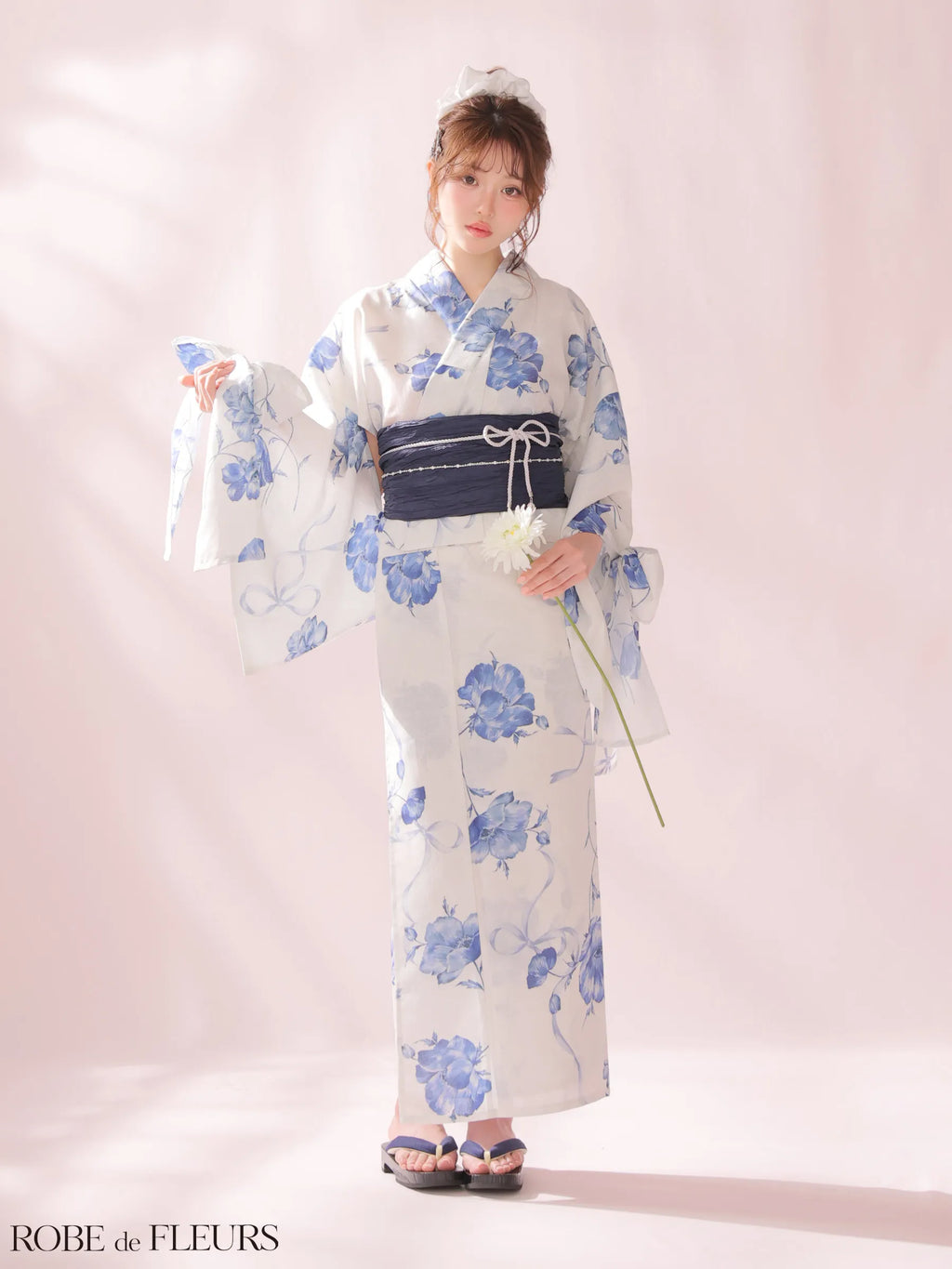 【浴衣】ROBE de FLEURS Ribbon Sleeve Flower Yukata（fm4910）