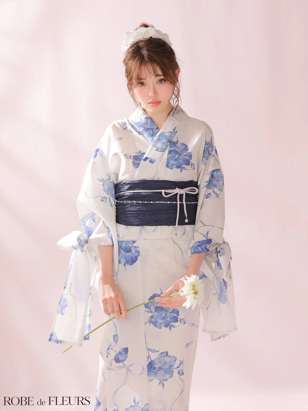 【浴衣】ROBE de FLEURS Ribbon Sleeve Flower Yukata（fm4910）