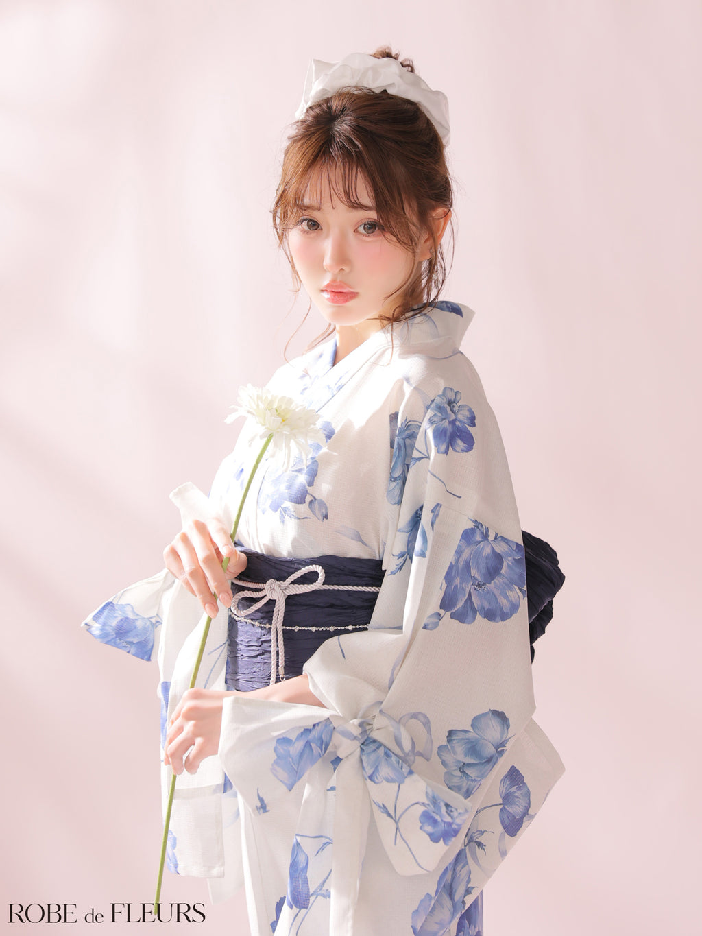 【浴衣】ROBE de FLEURS Ribbon Sleeve Flower Yukata（fm4910）