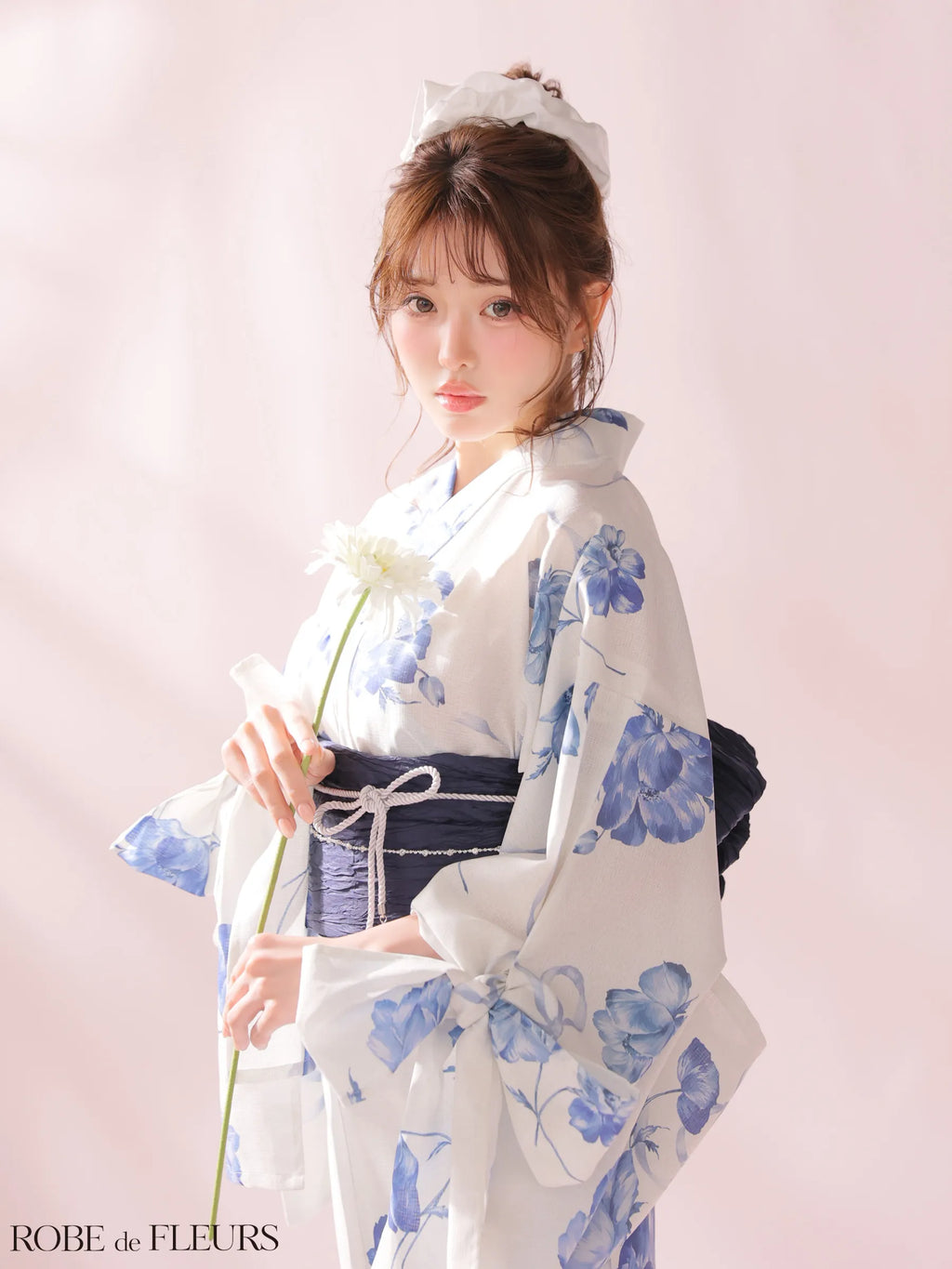 【浴衣】ROBE de FLEURS Ribbon Sleeve Flower Yukata（fm4910）