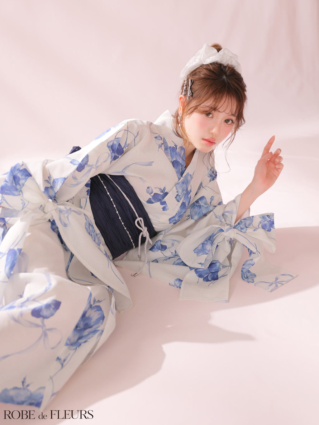 【浴衣】ROBE de FLEURS Ribbon Sleeve Flower Yukata（fm4910）