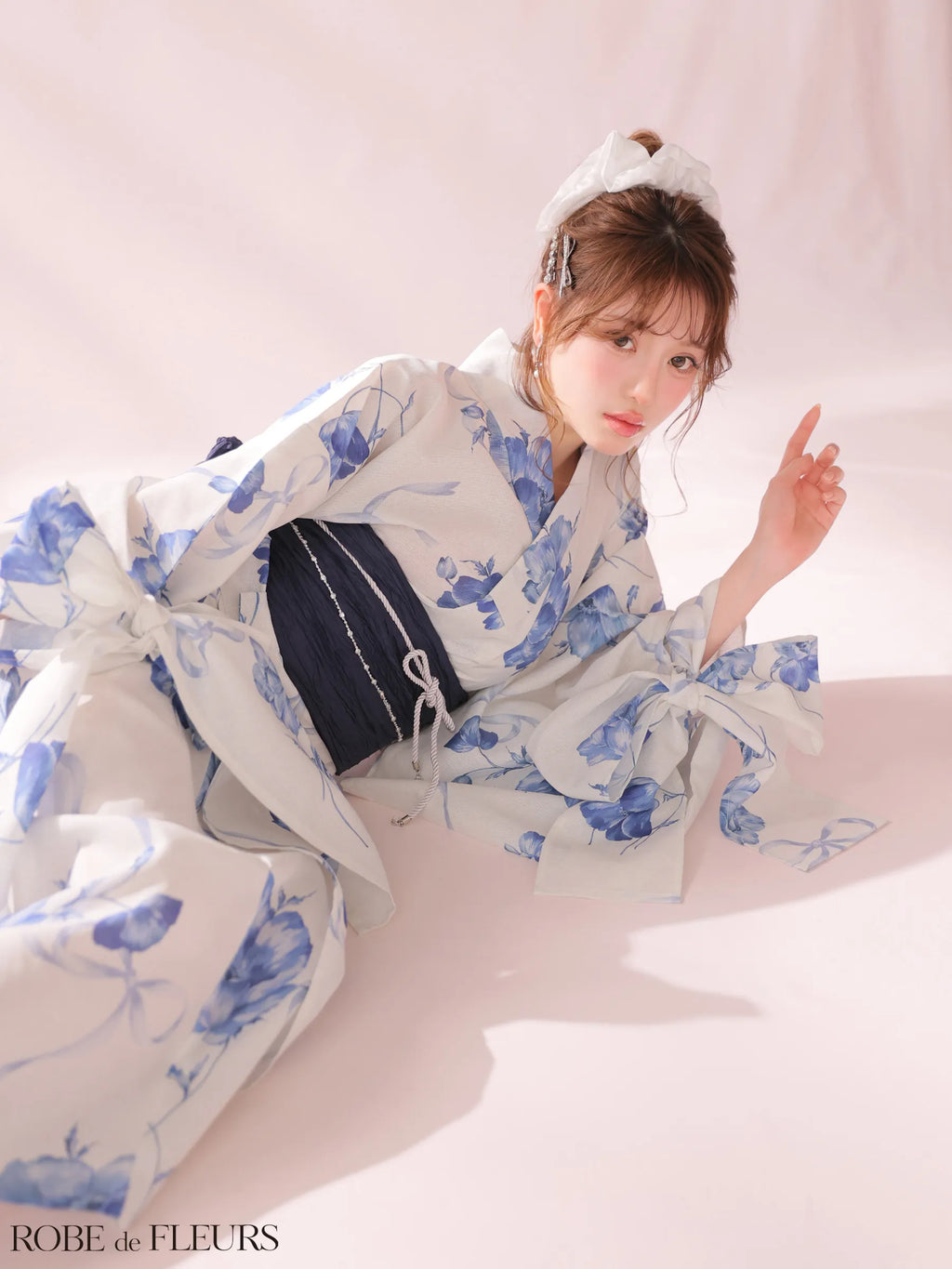 【浴衣】ROBE de FLEURS Ribbon Sleeve Flower Yukata（fm4910）