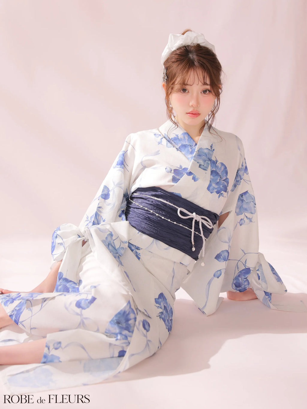 【浴衣】ROBE de FLEURS Ribbon Sleeve Flower Yukata（fm4910）