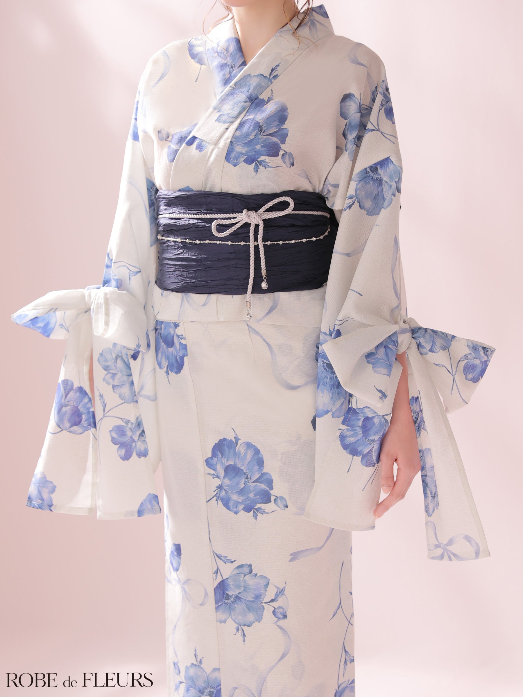 【浴衣】ROBE de FLEURS Ribbon Sleeve Flower Yukata（fm4910）