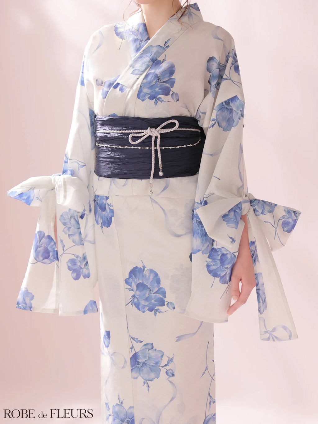 【浴衣】ROBE de FLEURS Ribbon Sleeve Flower Yukata（fm4910）