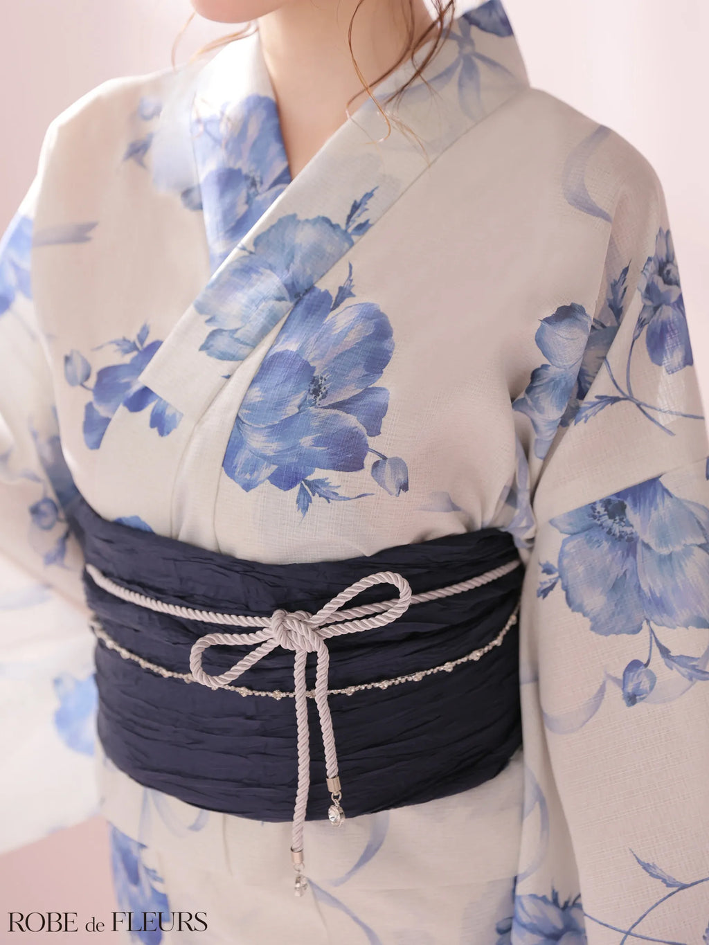 【浴衣】ROBE de FLEURS Ribbon Sleeve Flower Yukata（fm4910）