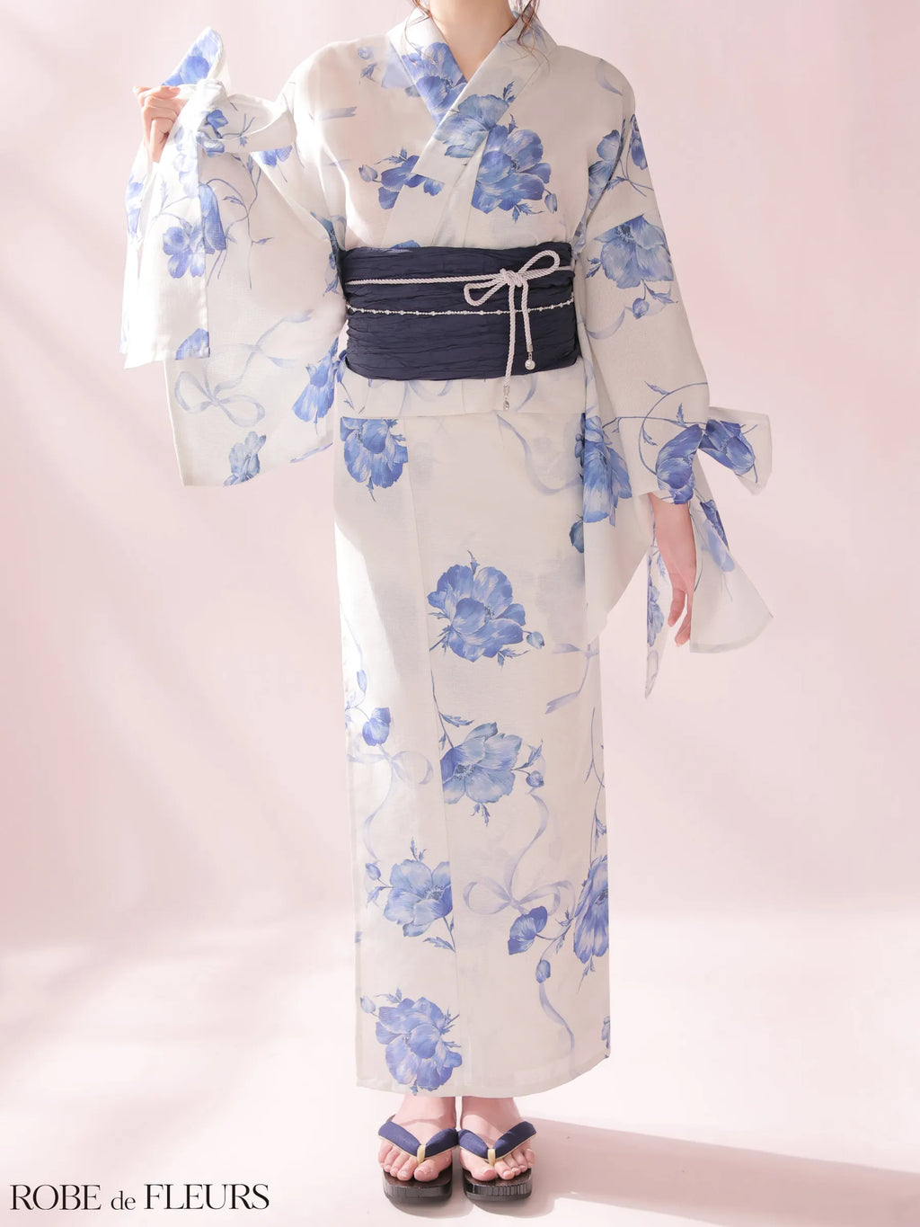 【浴衣】ROBE de FLEURS Ribbon Sleeve Flower Yukata（fm4910）