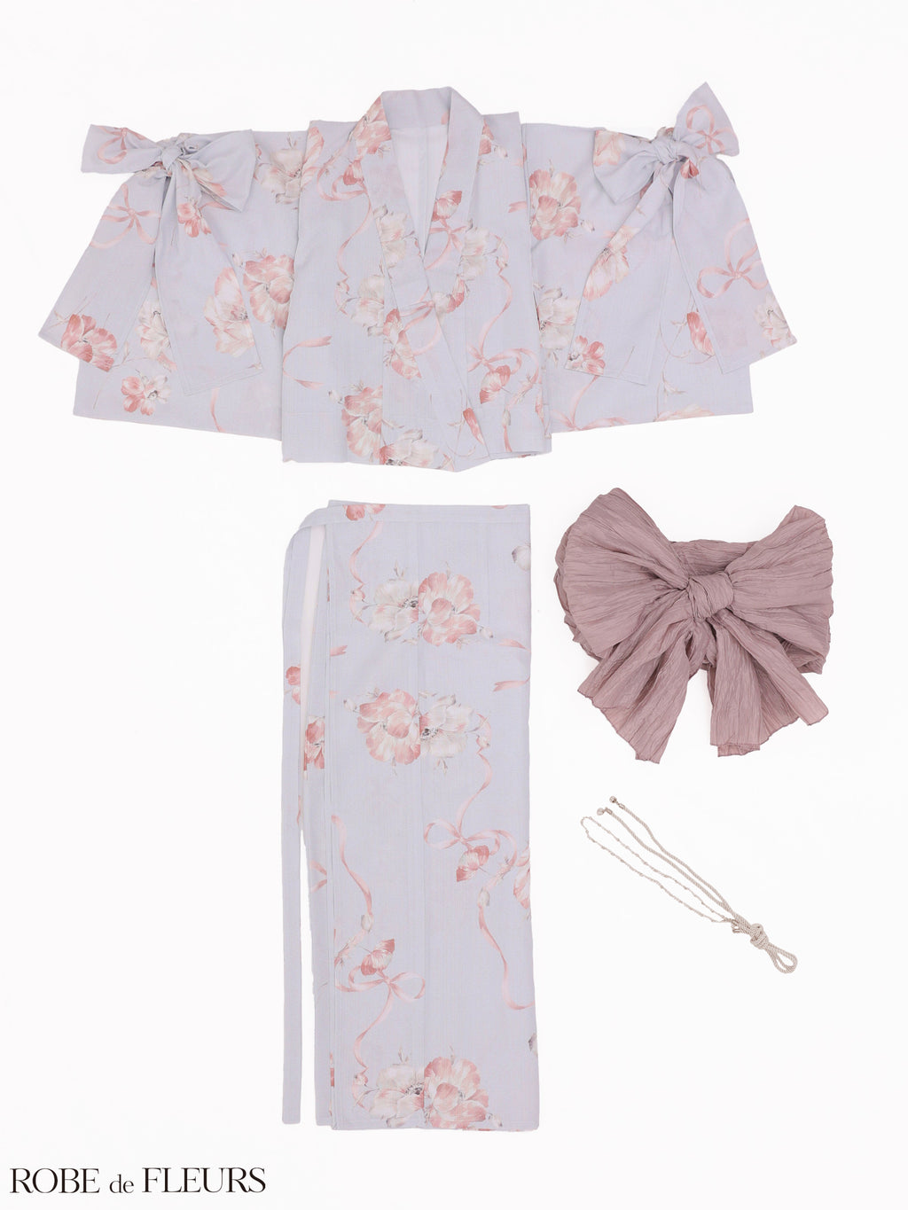【浴衣】ROBE de FLEURS Ribbon Sleeve Flower Yukata（fm4910）