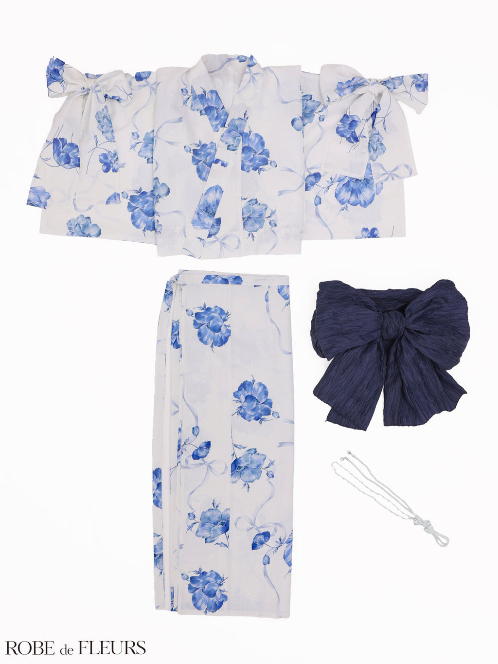 【浴衣】ROBE de FLEURS Ribbon Sleeve Flower Yukata（fm4910）