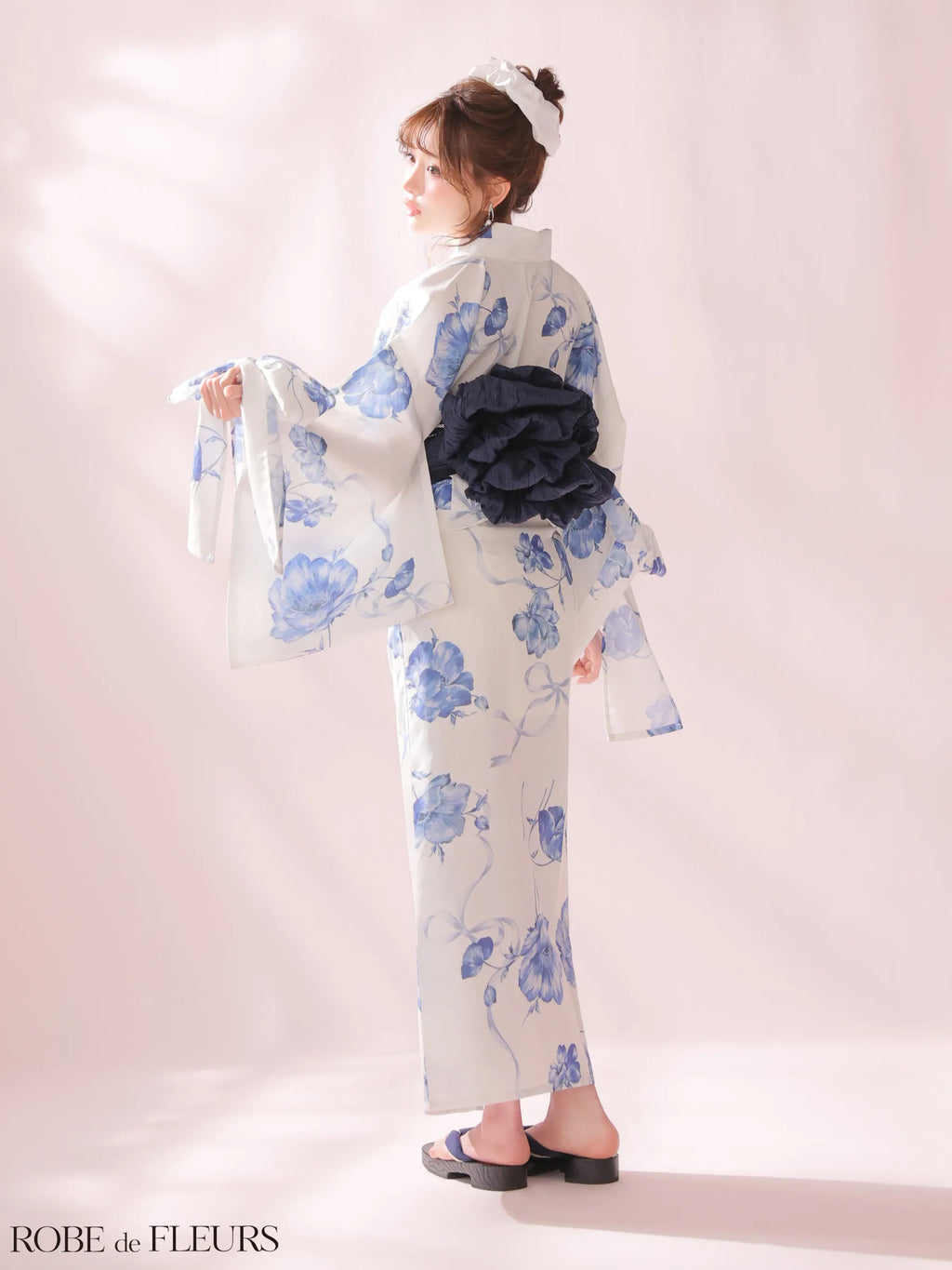 【浴衣】ROBE de FLEURS Ribbon Sleeve Flower Yukata（fm4910）