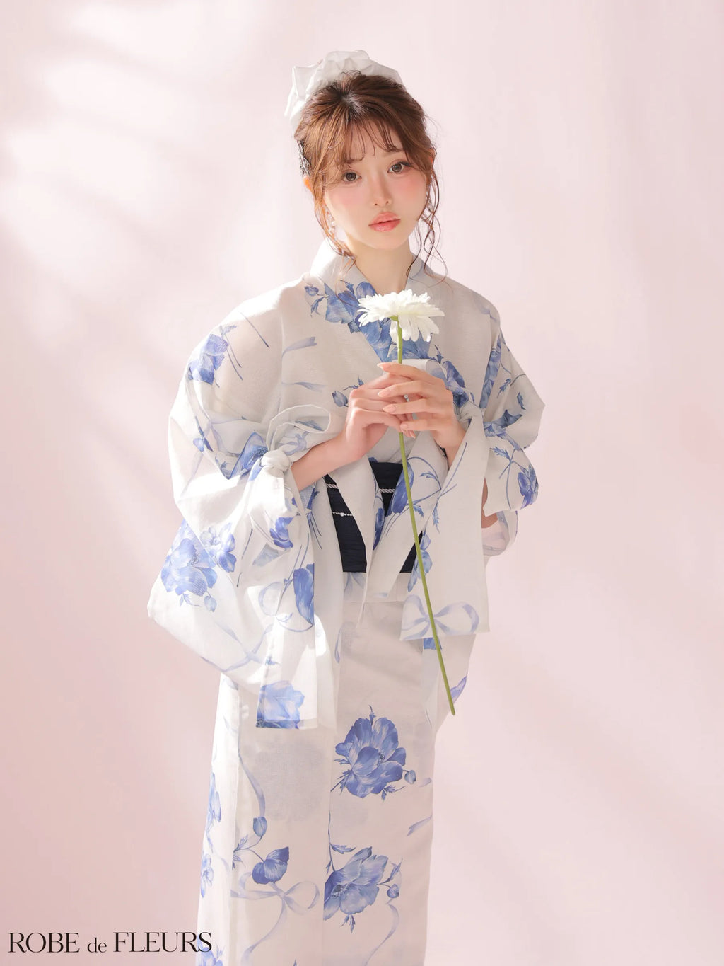 【浴衣】ROBE de FLEURS Ribbon Sleeve Flower Yukata（fm4910）