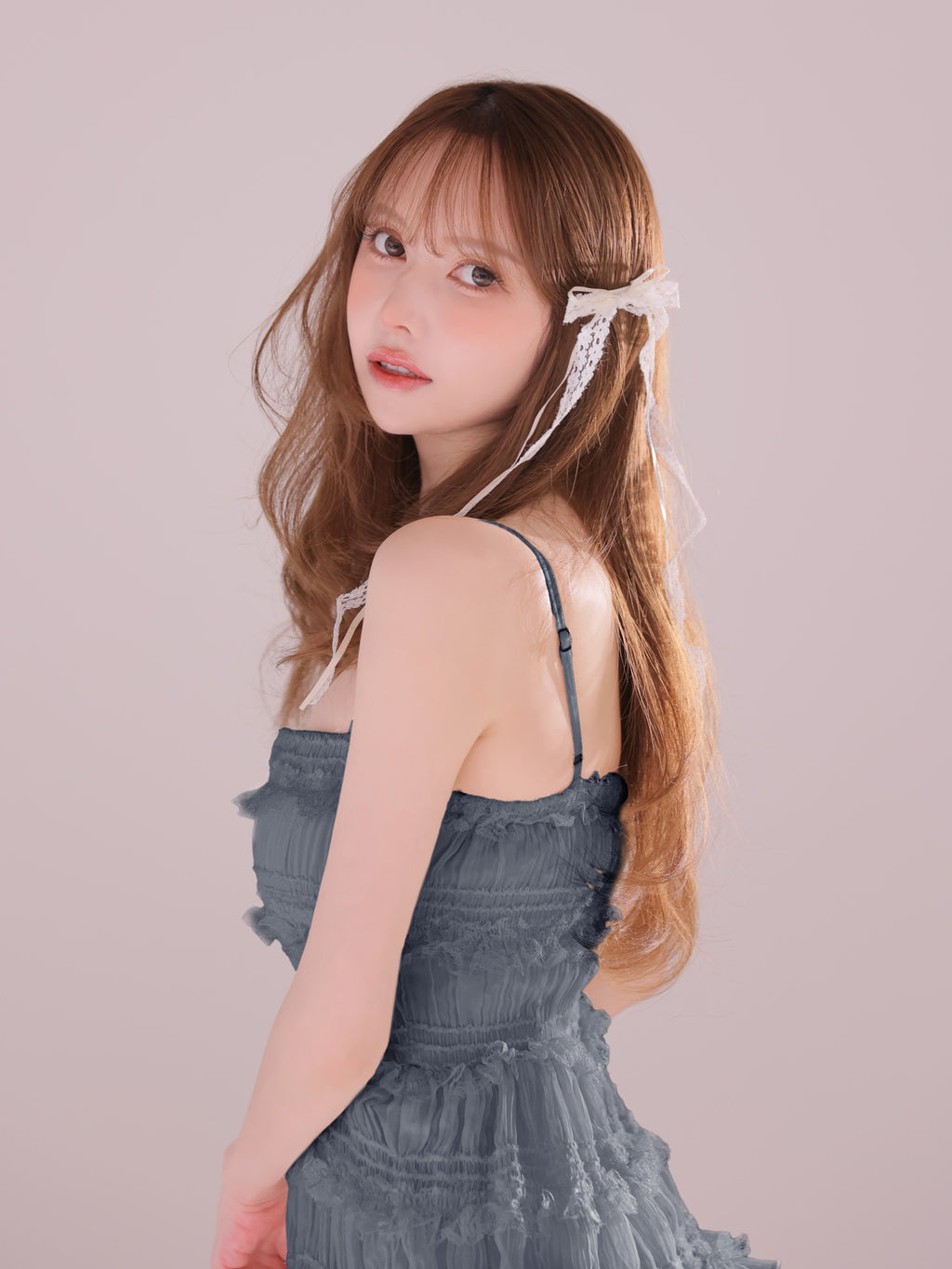 【予約】シャーリングティアードシフォンロングキャバドレス (fm4921)
