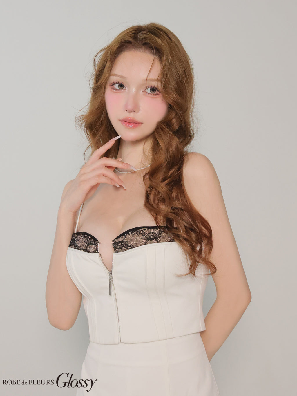 【XSサイズあり】ツイルレースフロントジップキャミミニキャバドレス (GL5006)