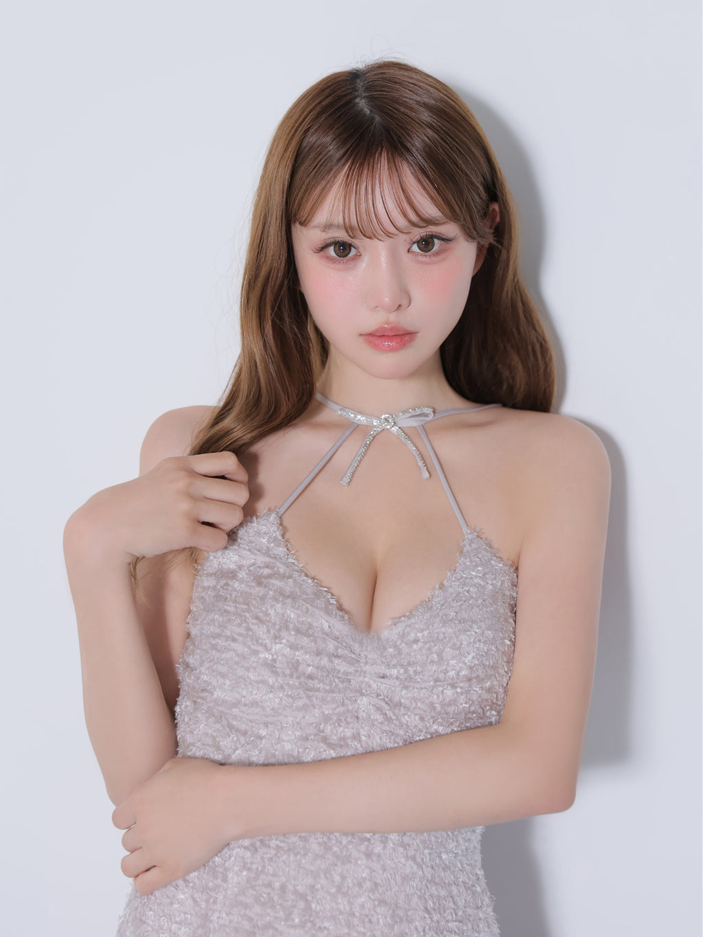 【予約】フリンジジャガードビジューリボンミニキャバドレス (fm5030)