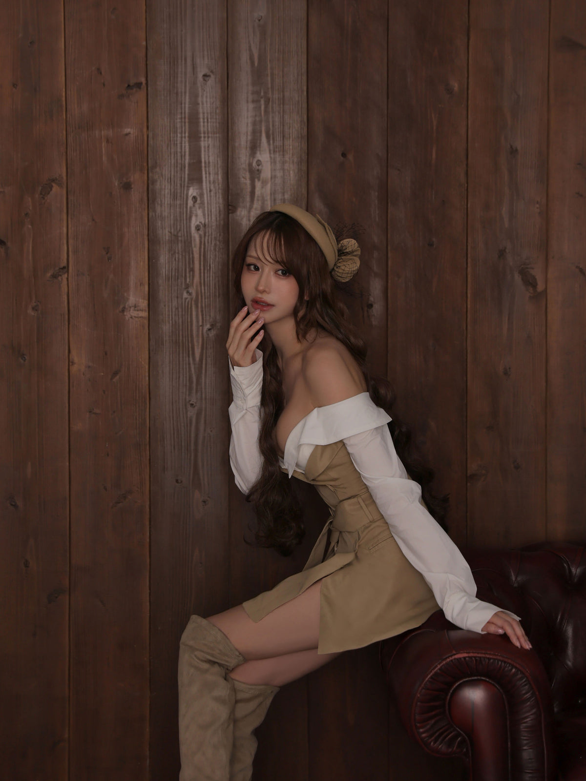 【セット/ベージュ】Ruelle de Brille Mini Dress（brille5075）Ruelle de Brille Short Trench Coat（brille5416）
