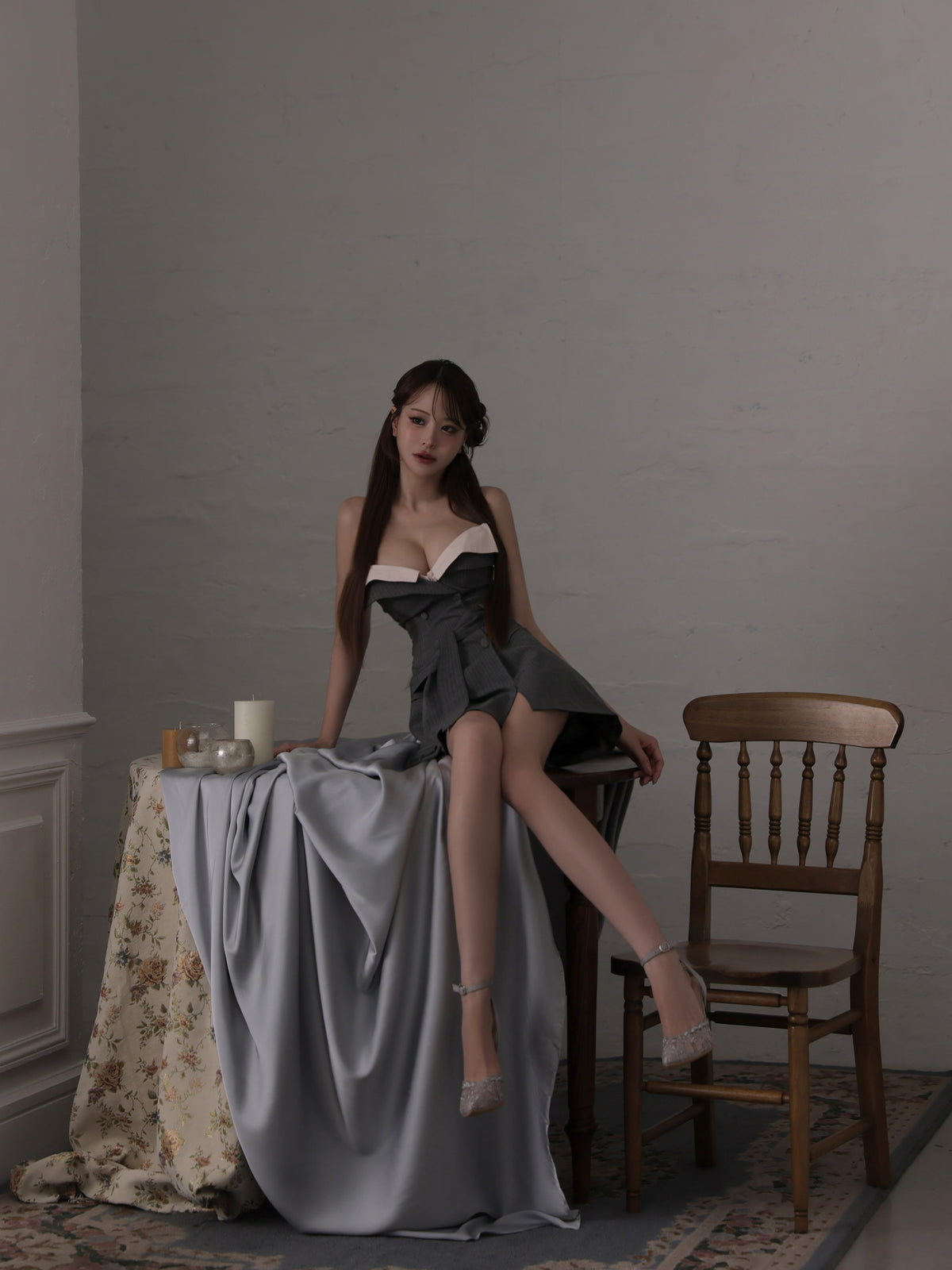 【ドレス単品/グレー】Ruelle de brille mini dress (brille5075)