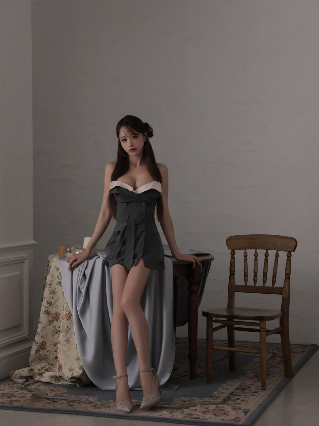 【ドレス単品/グレー】Ruelle de brille mini dress (brille5075)