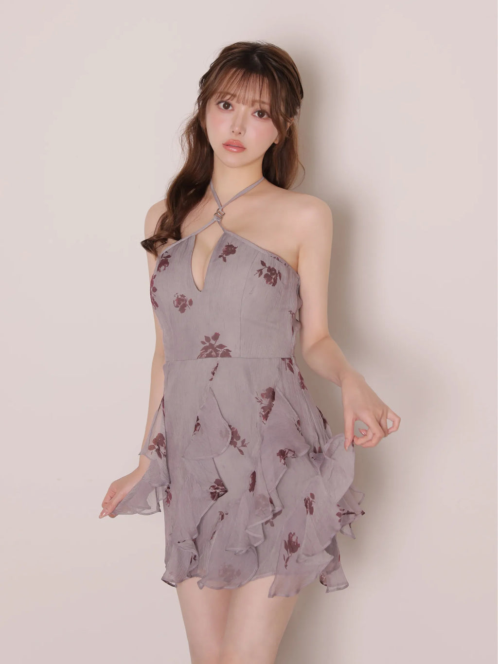 【予約】フラワーサテンシフォンミニキャバドレス (DE5215)
