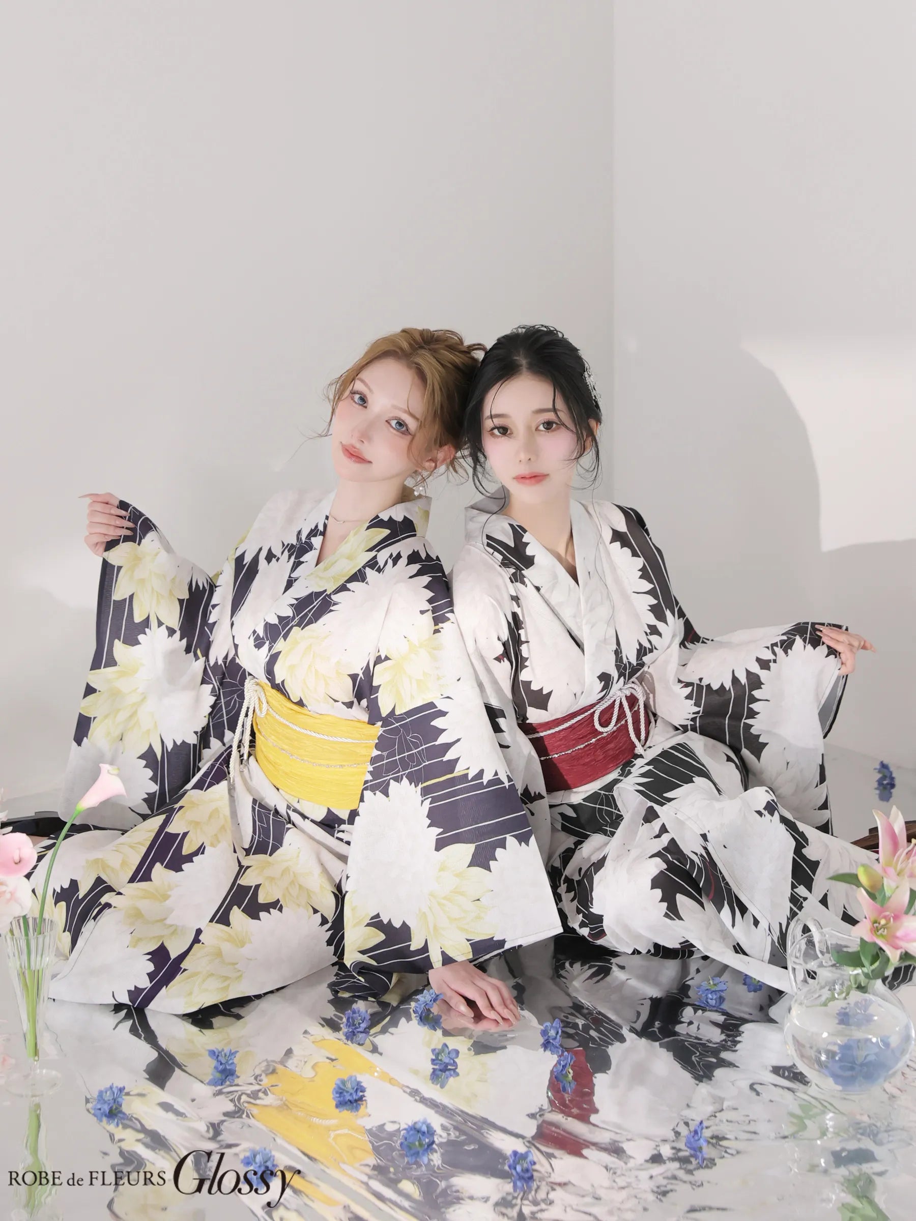 【浴衣】ROBE de FLEURS Glossy Modern Dahlia Yukata (GL5414)