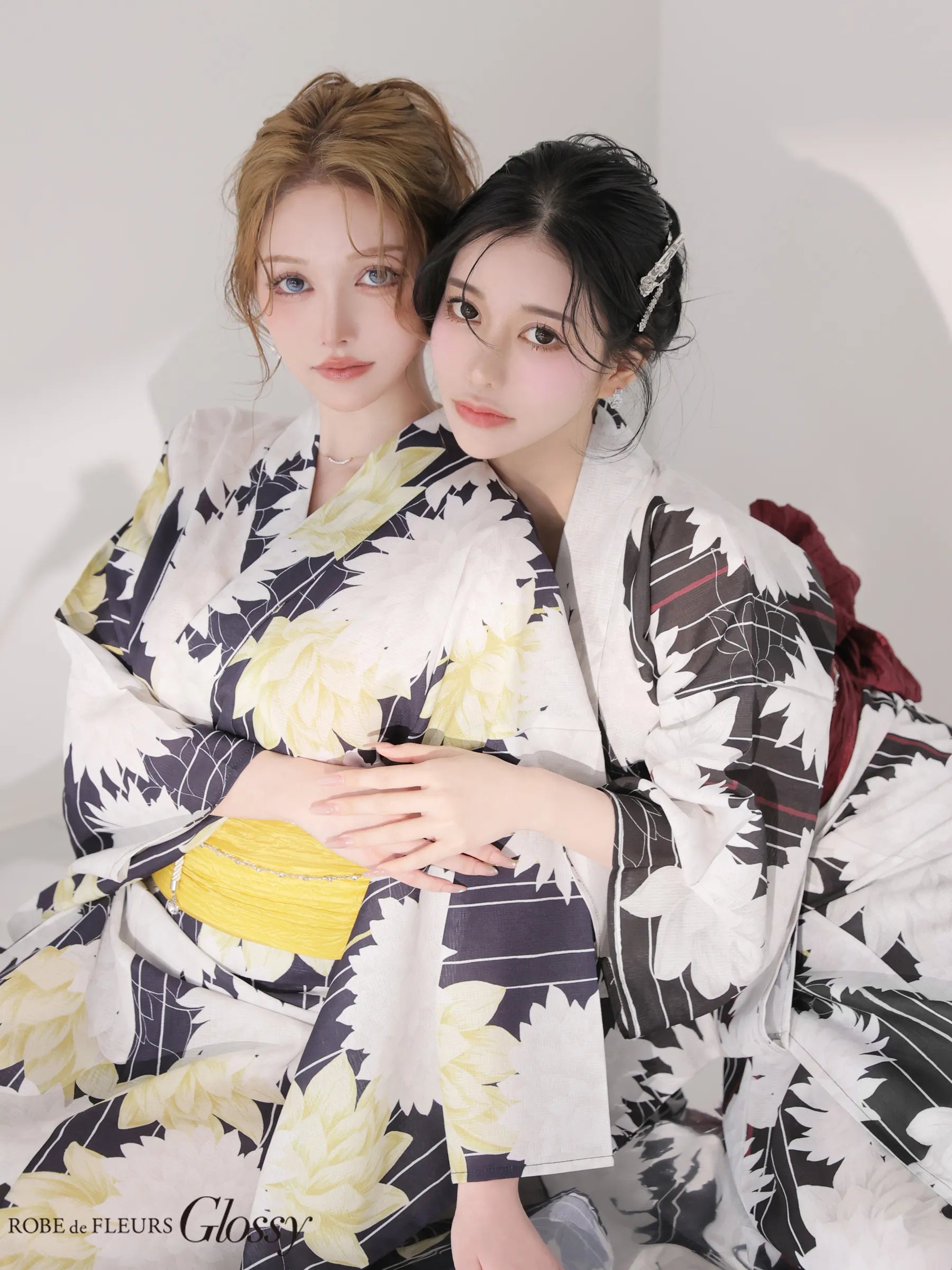 【浴衣】ROBE de FLEURS Glossy Modern Dahlia Yukata (GL5414)