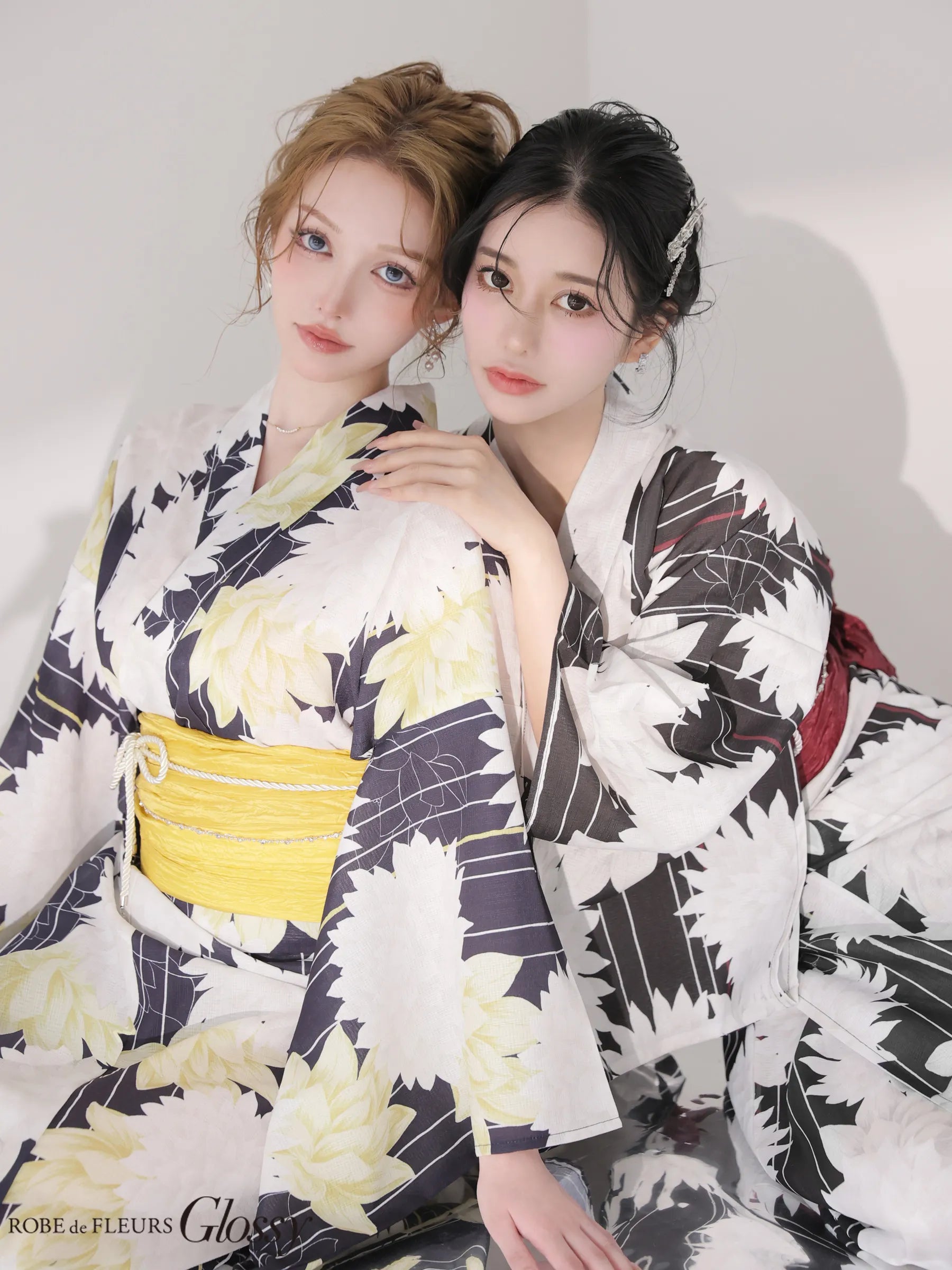 【浴衣】ROBE de FLEURS Glossy Modern Dahlia Yukata (GL5414)
