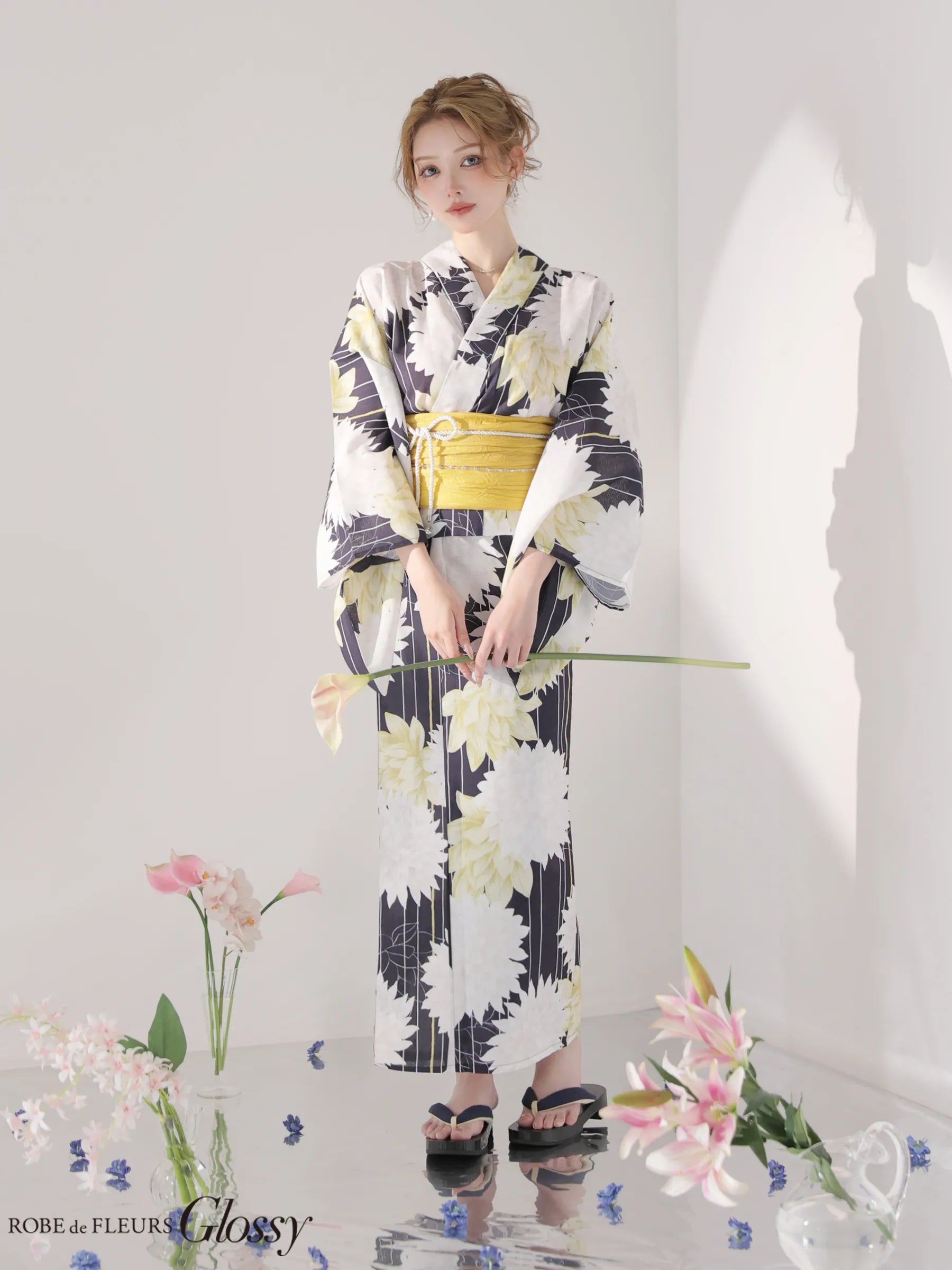 【浴衣】ROBE de FLEURS Glossy Modern Dahlia Yukata (GL5414)