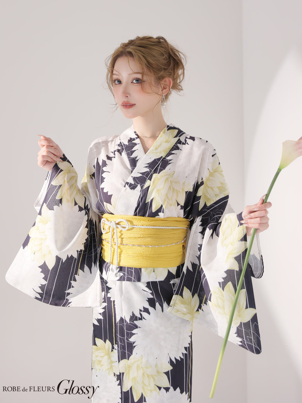 【浴衣】ROBE de FLEURS Glossy Modern Dahlia Yukata (GL5414)