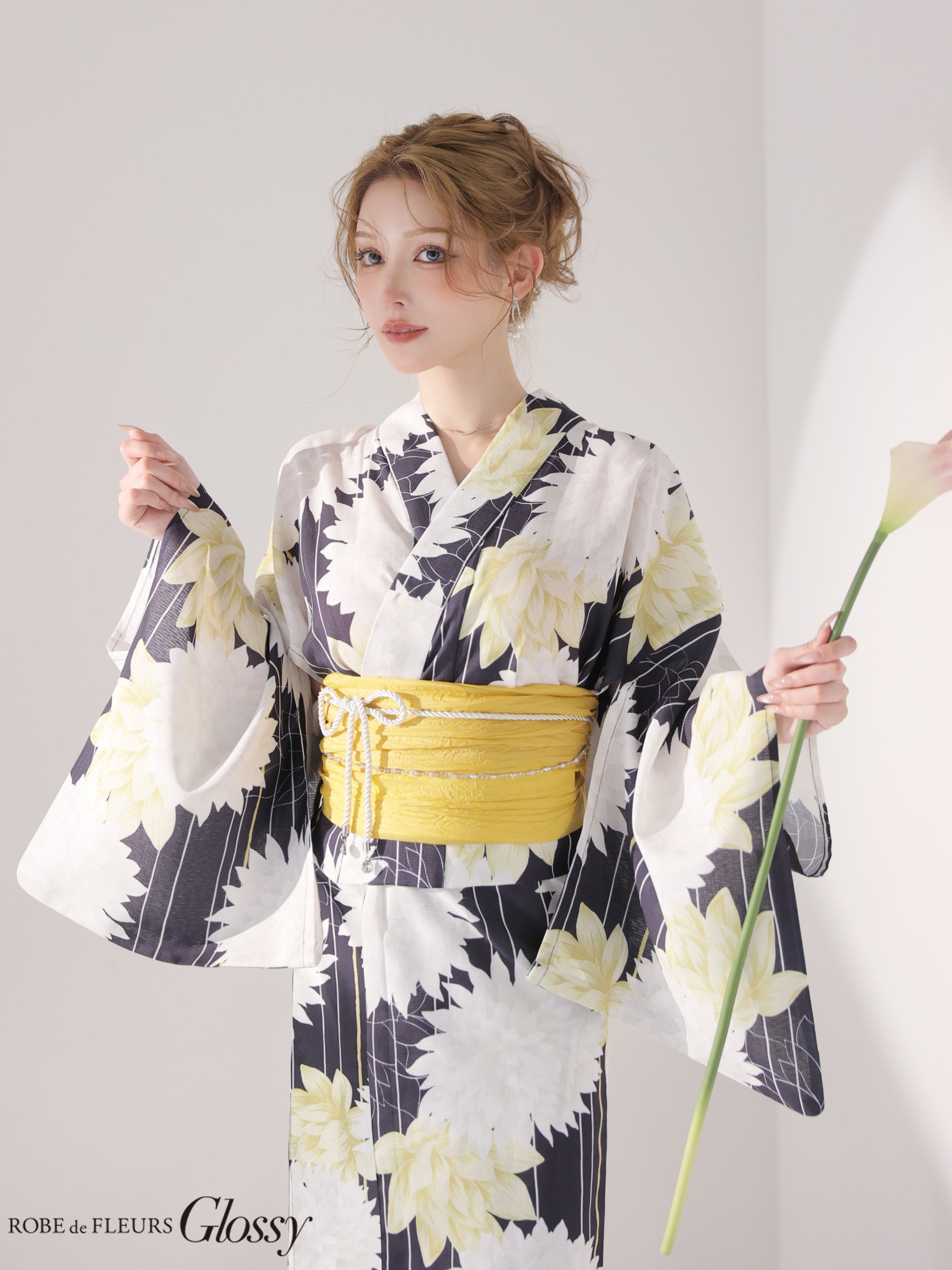 【浴衣】ROBE de FLEURS Glossy Modern Dahlia Yukata (GL5414)