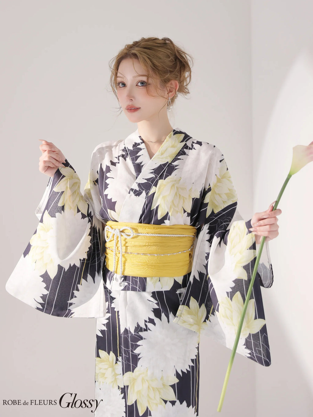 【浴衣】ROBE de FLEURS Glossy Modern Dahlia Yukata (GL5414)