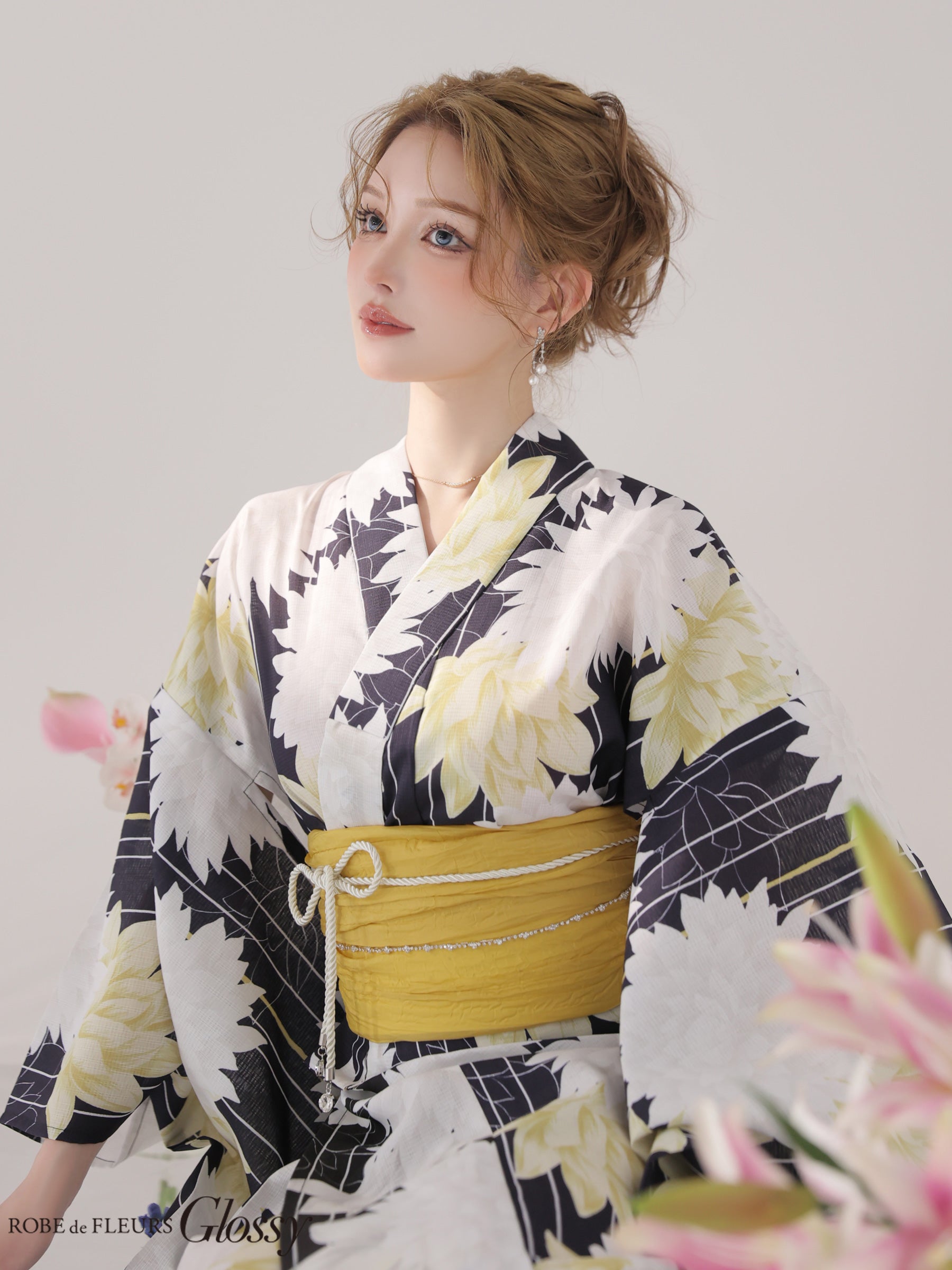【浴衣】ROBE de FLEURS Glossy Modern Dahlia Yukata (GL5414)