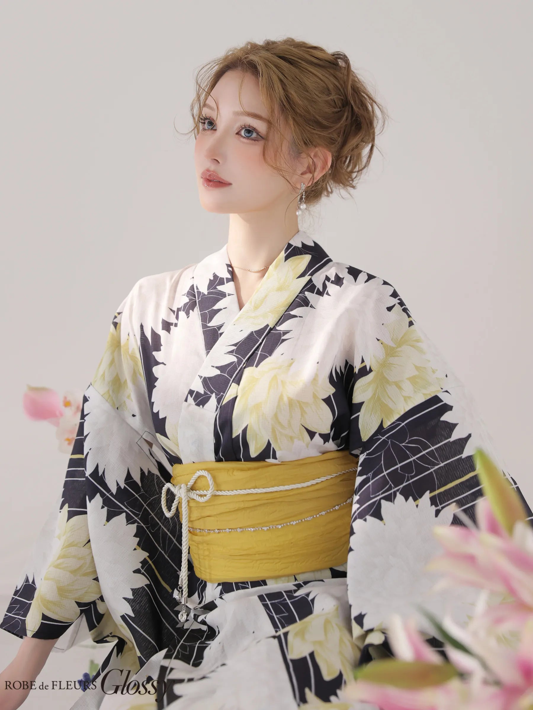 【浴衣】ROBE de FLEURS Glossy Modern Dahlia Yukata (GL5414)