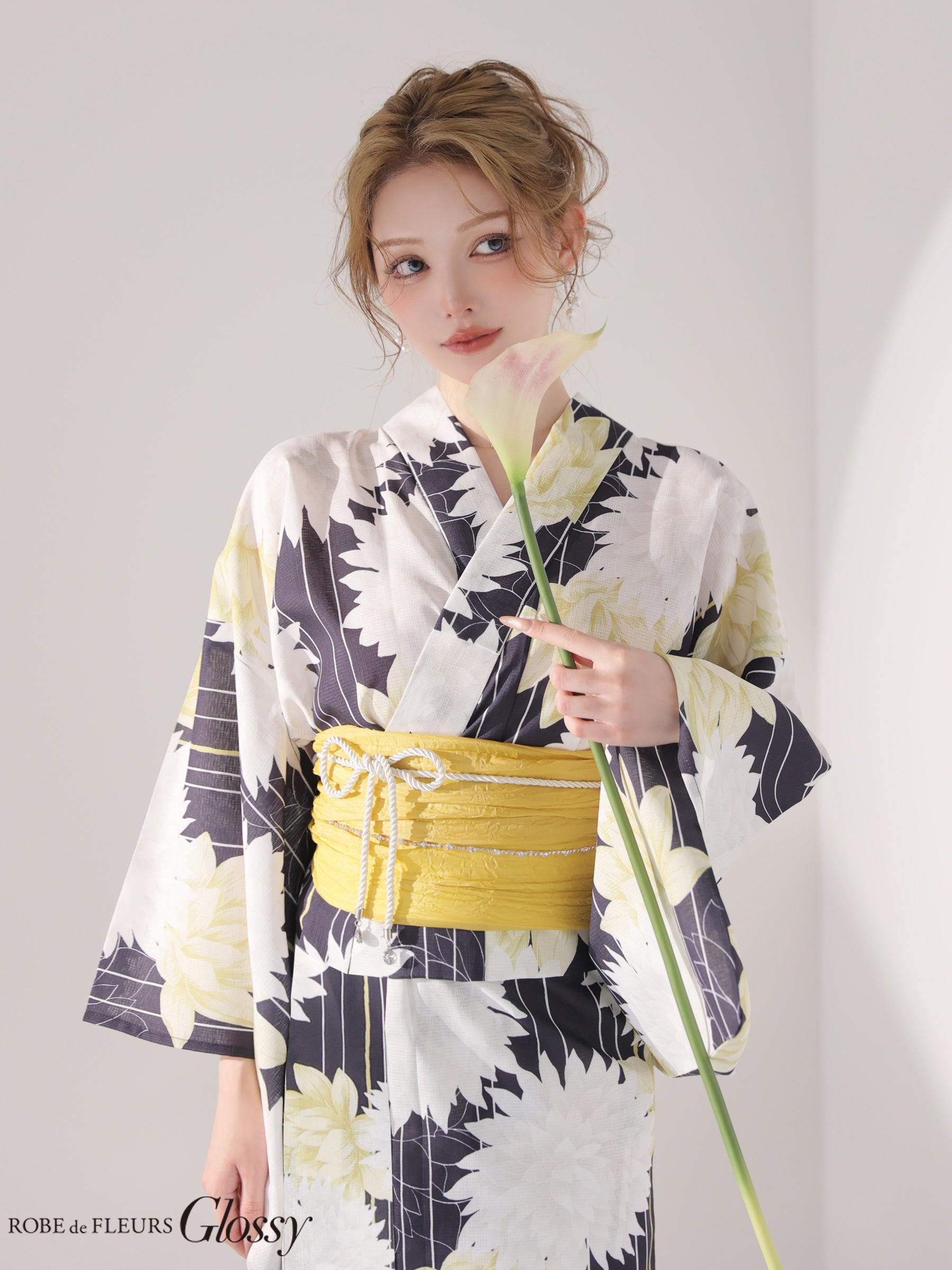 【浴衣】ROBE de FLEURS Glossy Modern Dahlia Yukata (GL5414)