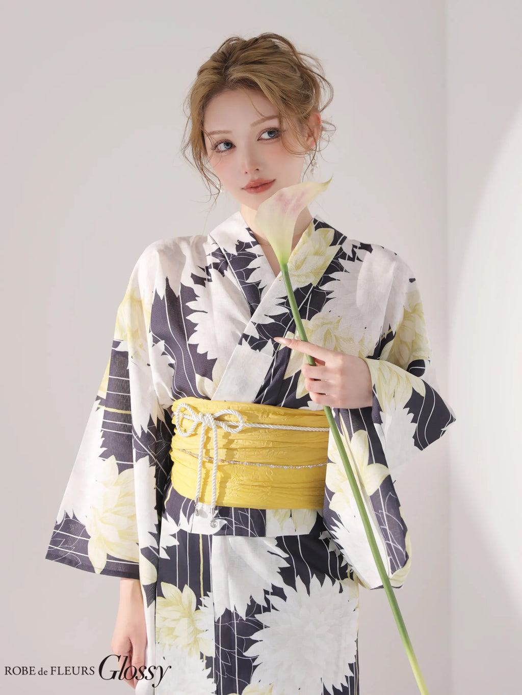 【浴衣】ROBE de FLEURS Glossy Modern Dahlia Yukata (GL5414)