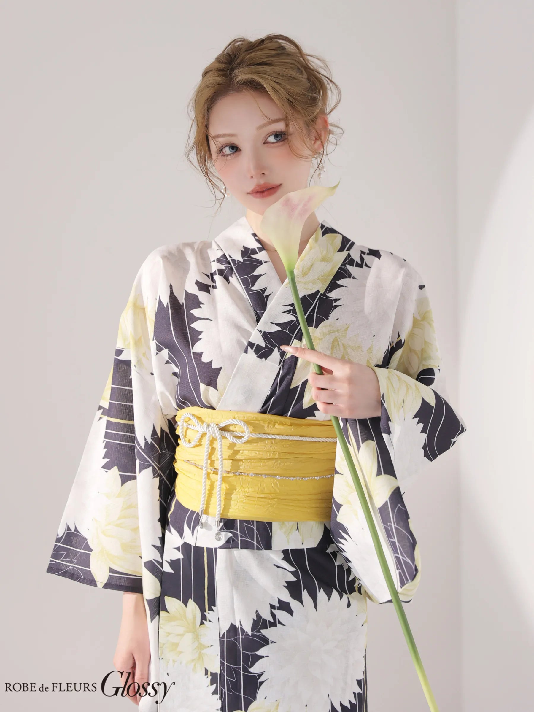 【浴衣】ROBE de FLEURS Glossy Modern Dahlia Yukata (GL5414)