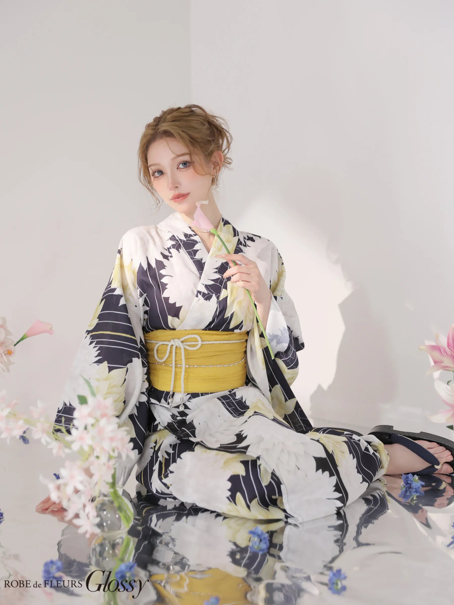 【浴衣】ROBE de FLEURS Glossy Modern Dahlia Yukata (GL5414)