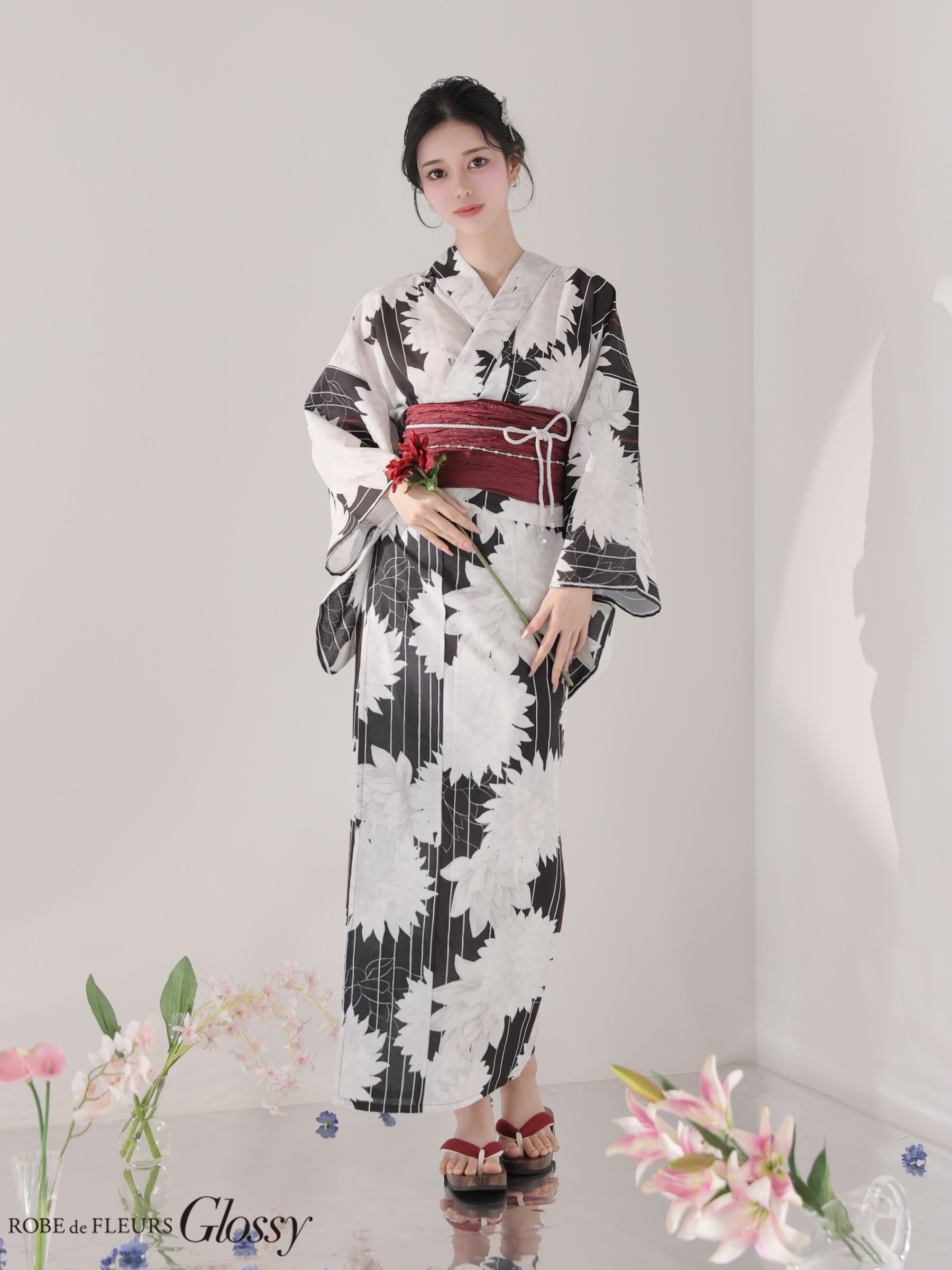 【浴衣】ROBE de FLEURS Glossy Modern Dahlia Yukata (GL5414)