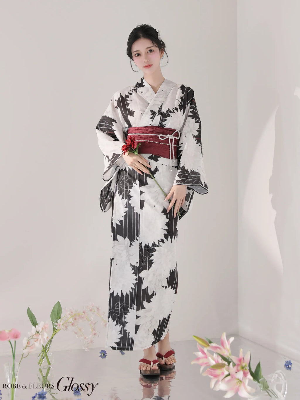 【浴衣】ROBE de FLEURS Glossy Modern Dahlia Yukata (GL5414)