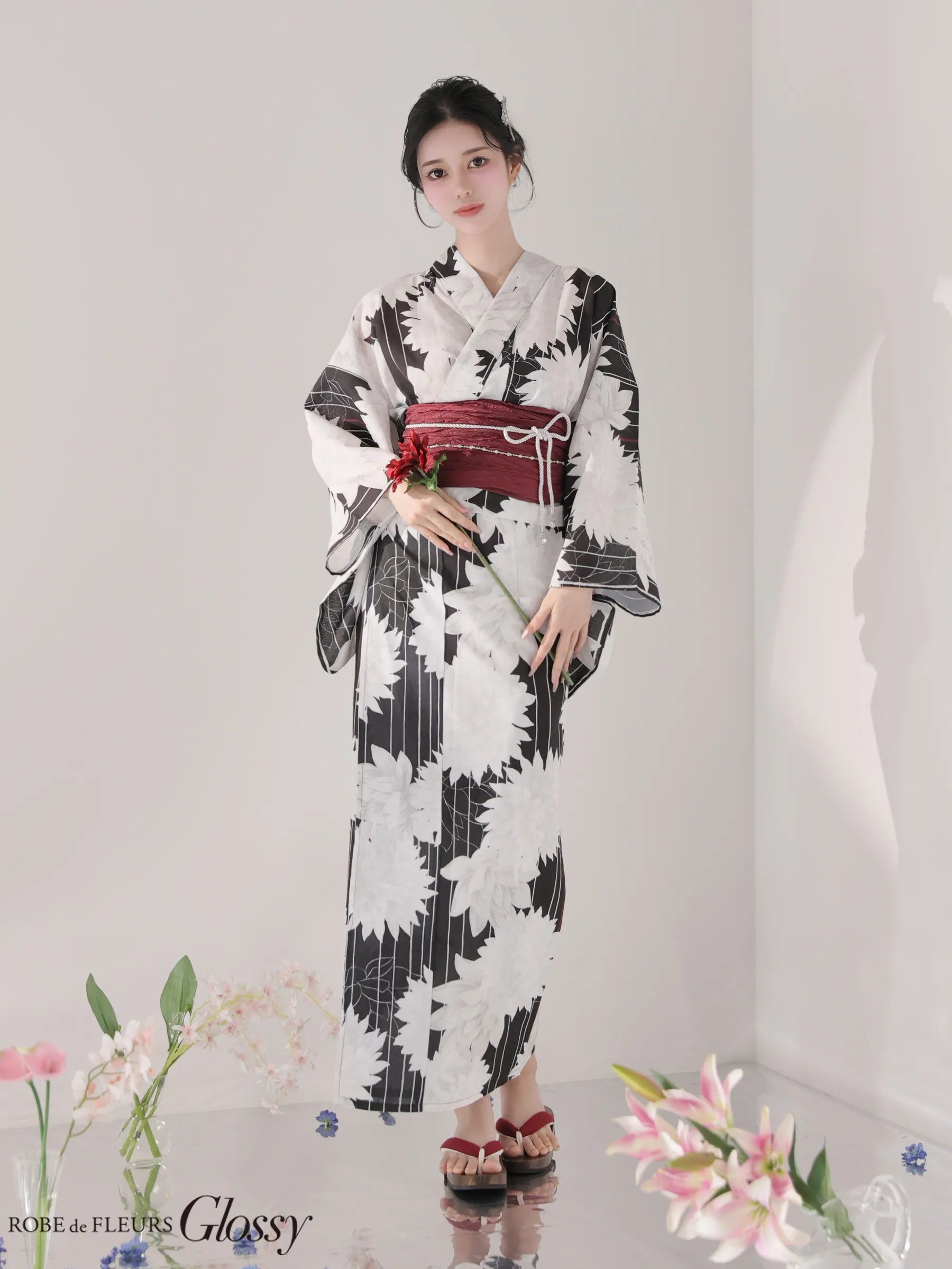 【浴衣】ROBE de FLEURS Glossy Modern Dahlia Yukata (GL5414)