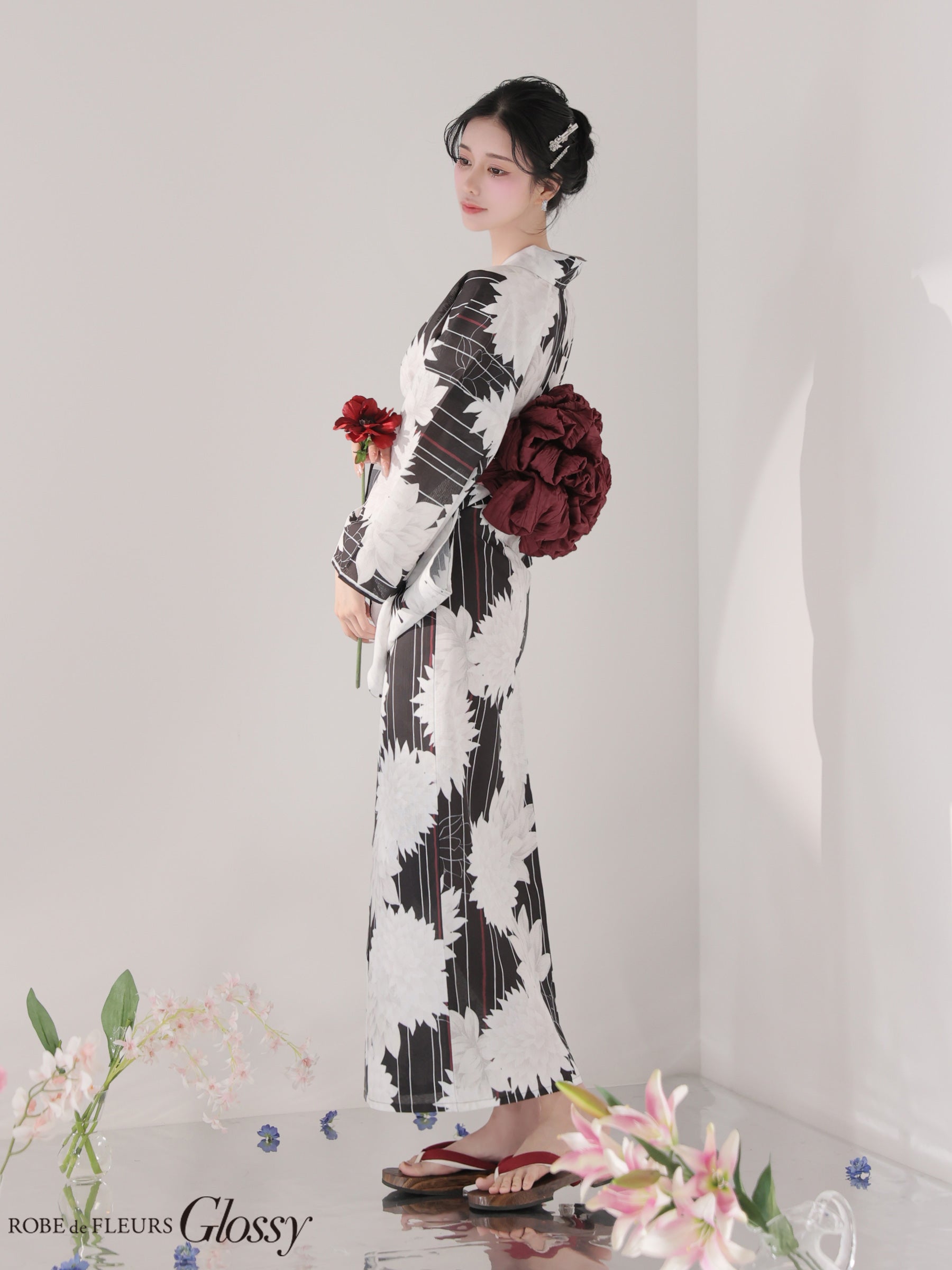 【浴衣】ROBE de FLEURS Glossy Modern Dahlia Yukata (GL5414)