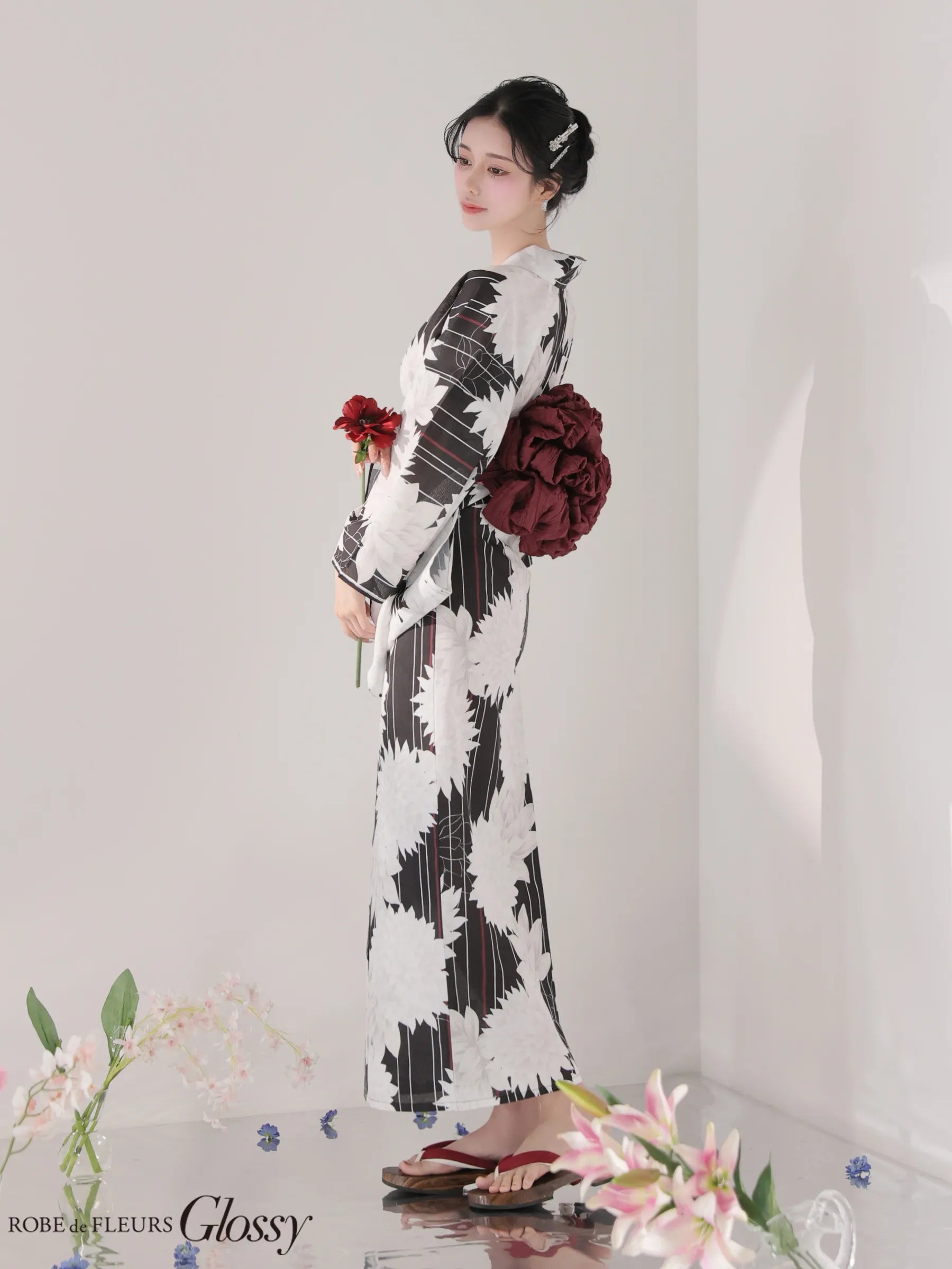 【浴衣】ROBE de FLEURS Glossy Modern Dahlia Yukata (GL5414)