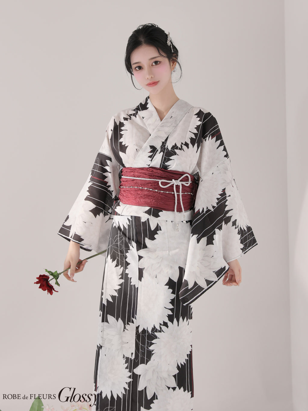 【浴衣】ROBE de FLEURS Glossy Modern Dahlia Yukata (GL5414)