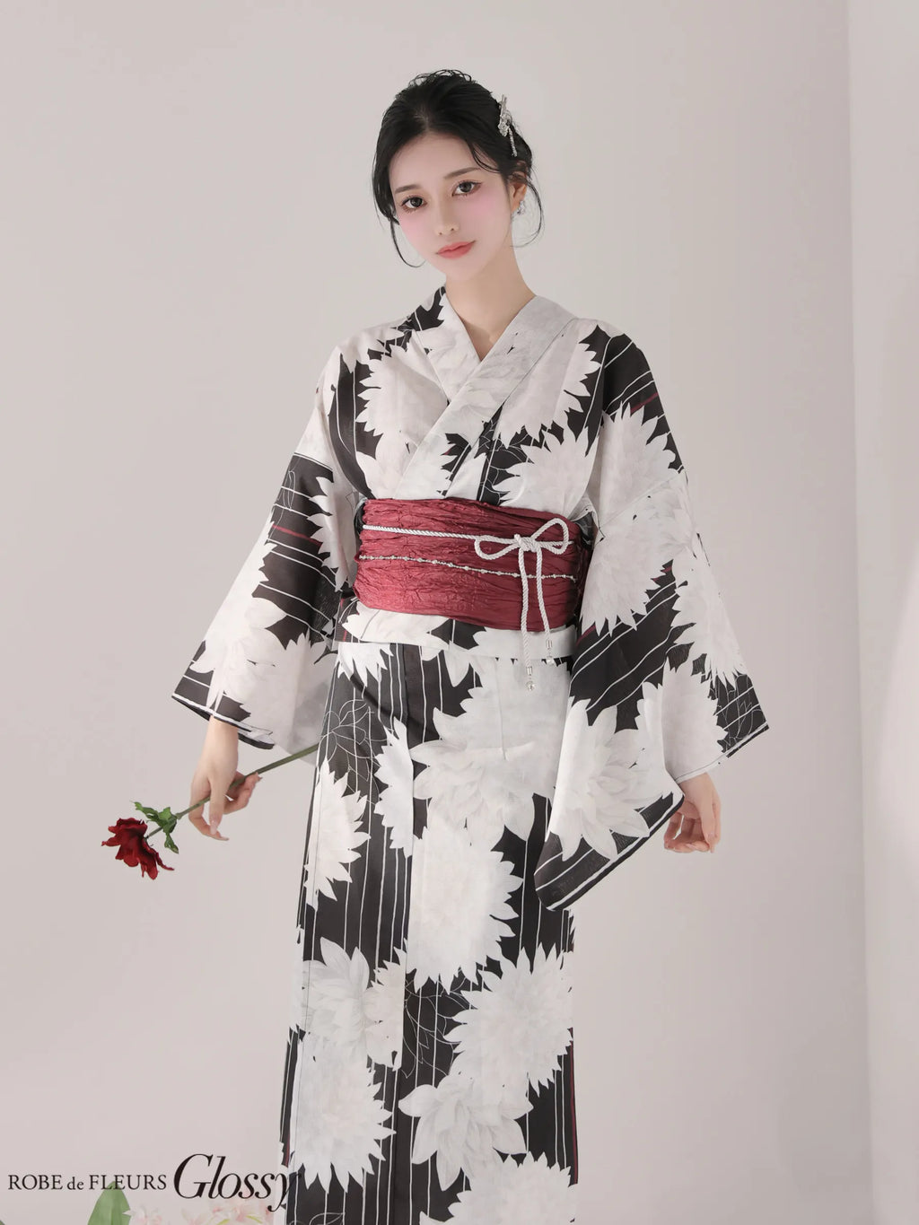 【浴衣】ROBE de FLEURS Glossy Modern Dahlia Yukata (GL5414)