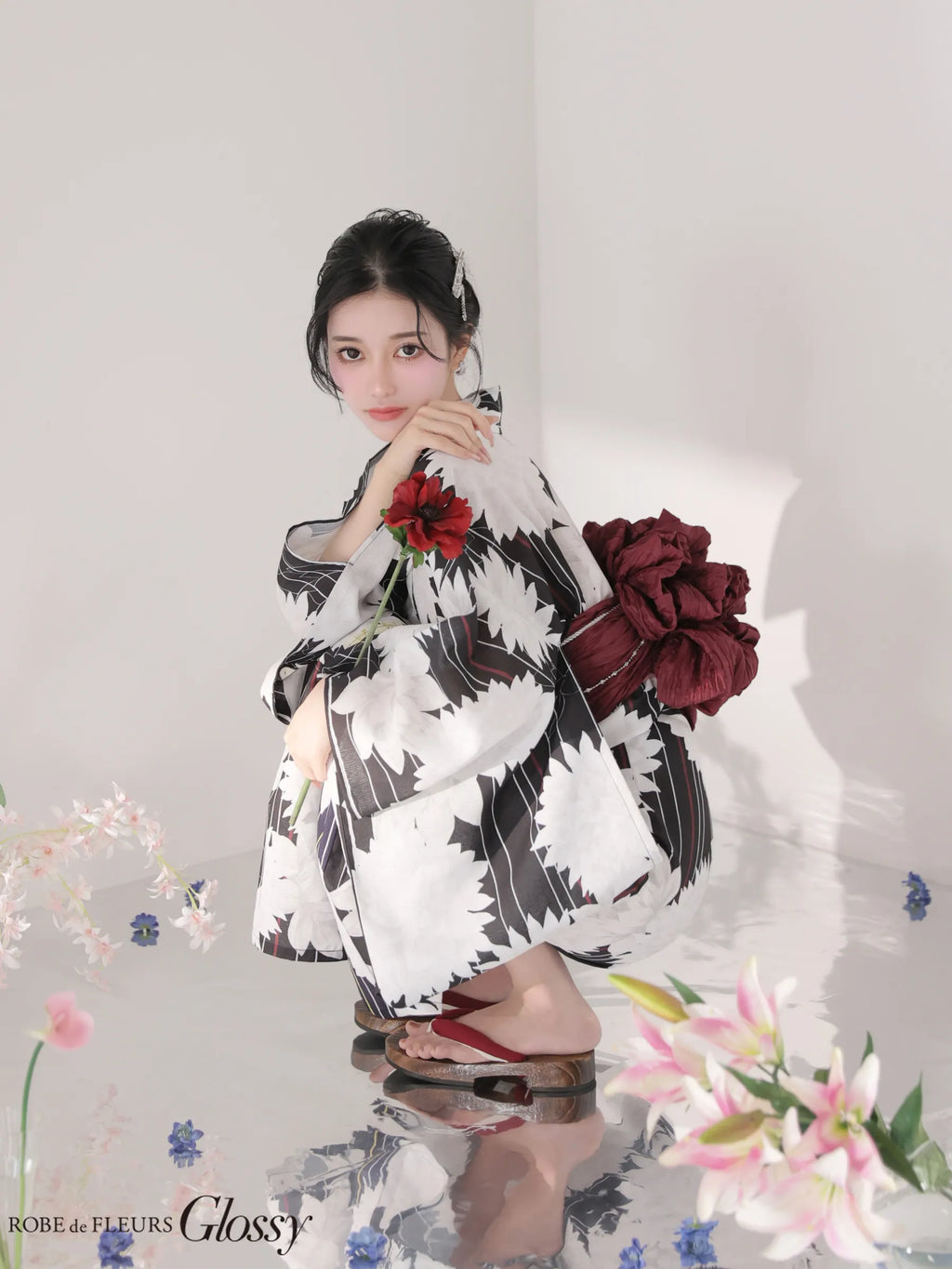 【浴衣】ROBE de FLEURS Glossy Modern Dahlia Yukata (GL5414)