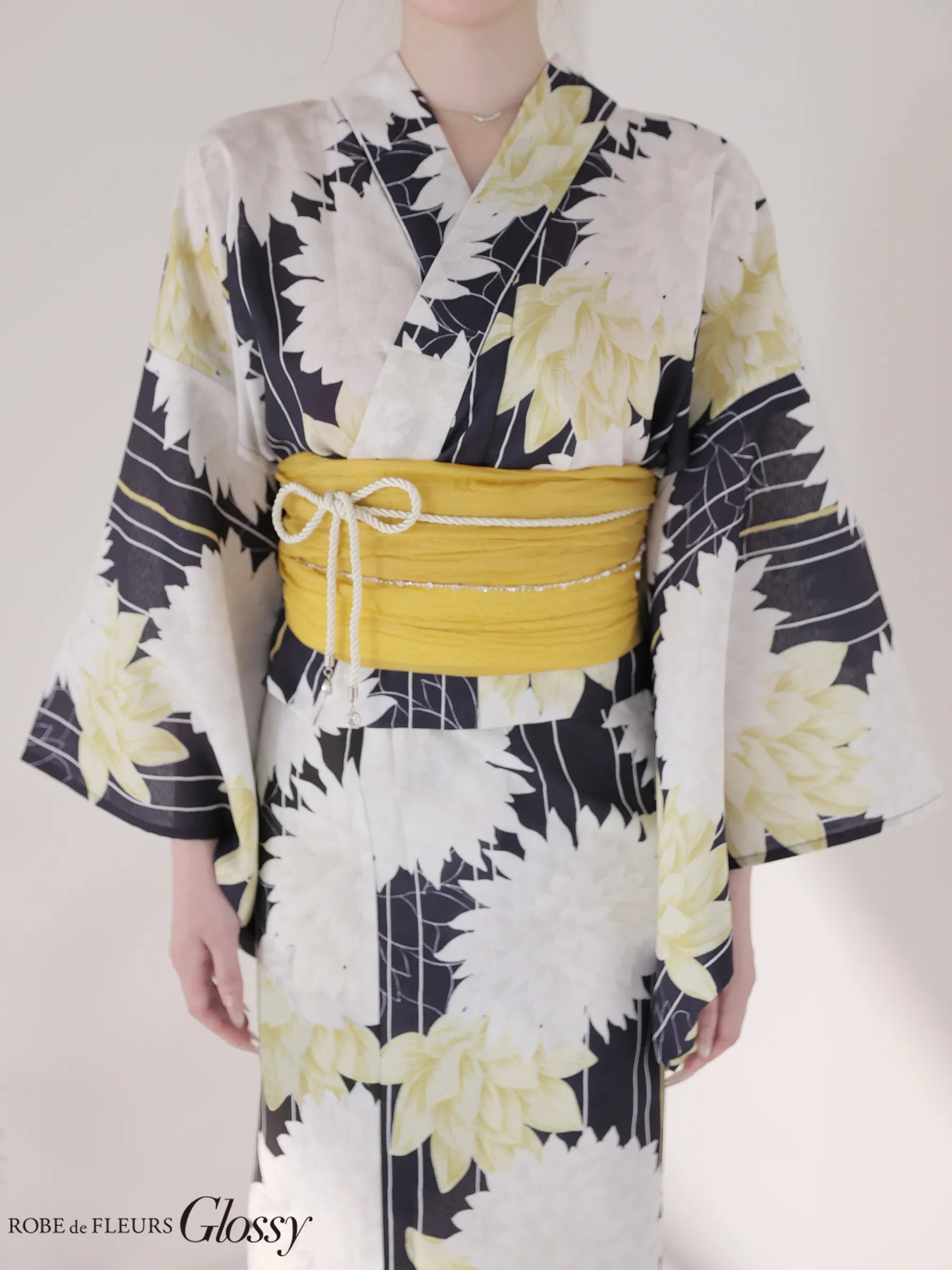 【浴衣】ROBE de FLEURS Glossy Modern Dahlia Yukata (GL5414)
