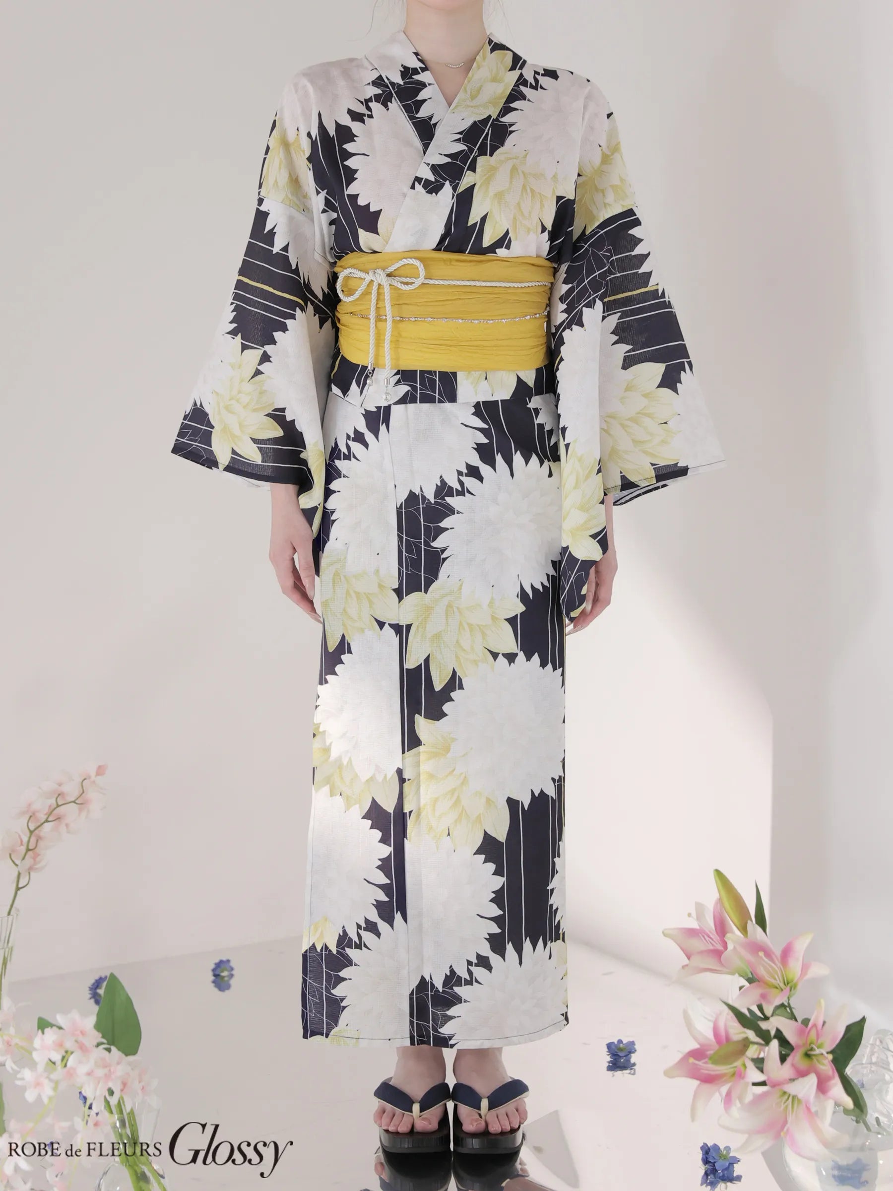 【浴衣】ROBE de FLEURS Glossy Modern Dahlia Yukata (GL5414)