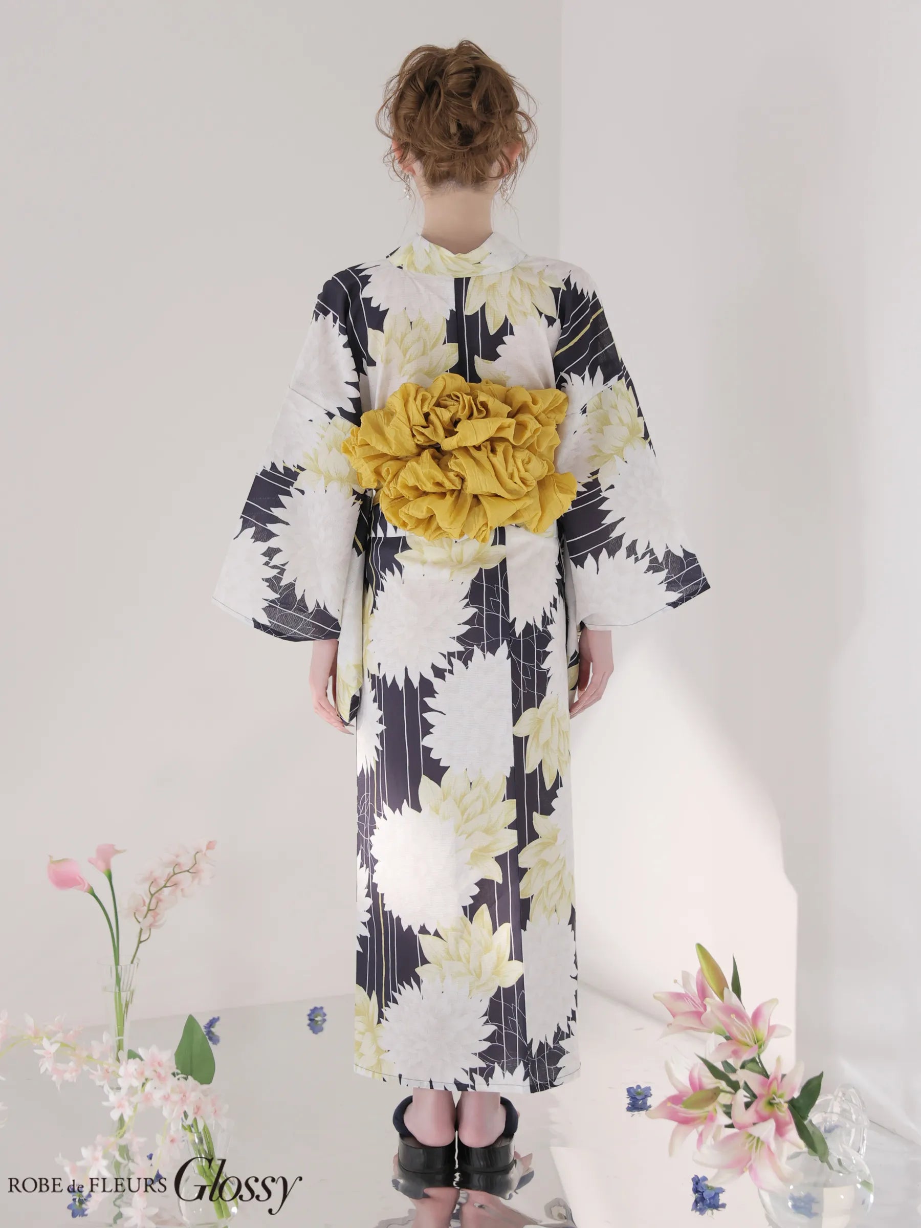 【浴衣】ROBE de FLEURS Glossy Modern Dahlia Yukata (GL5414)