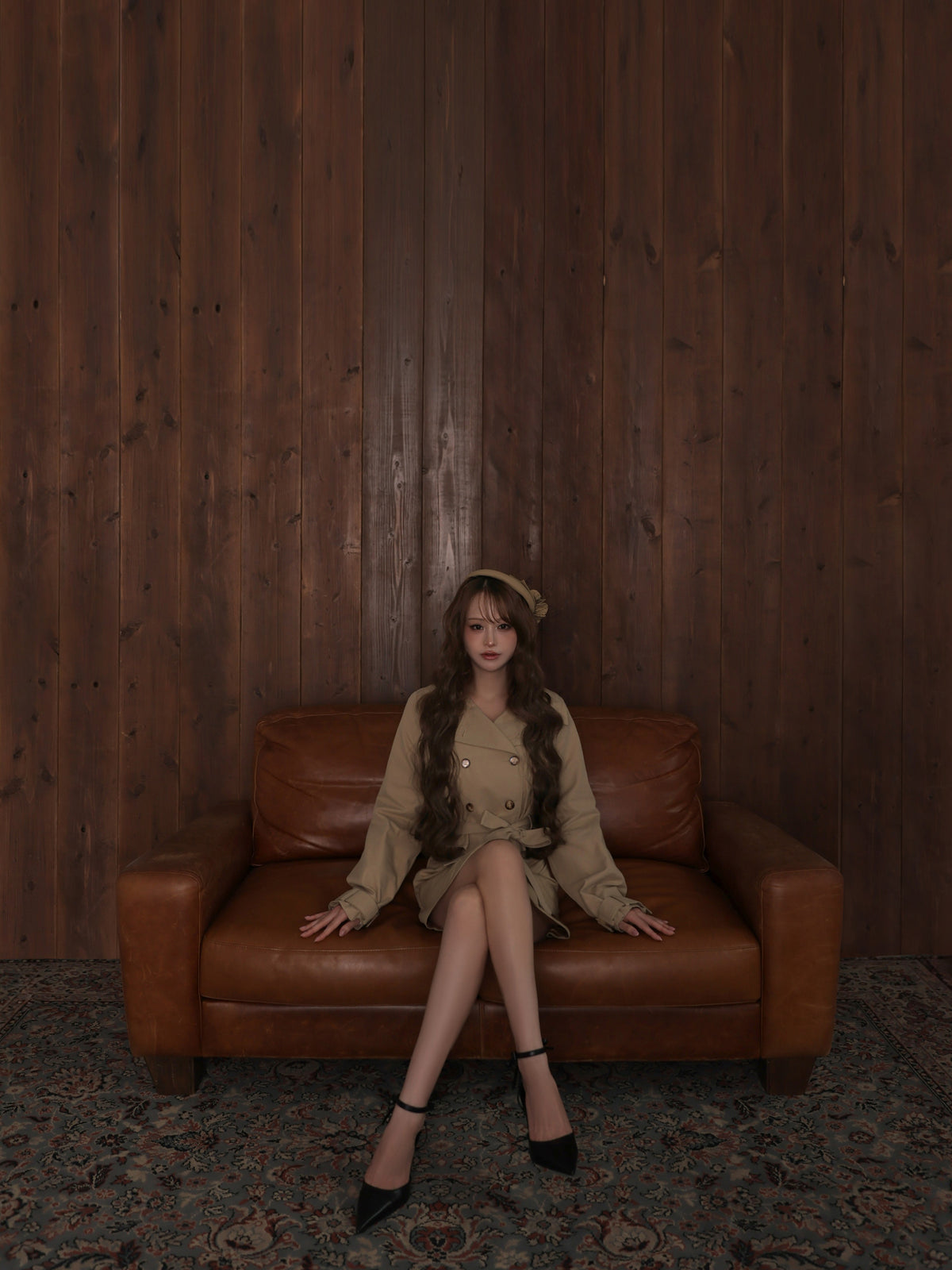 【セット/ベージュ】Ruelle de Brille Mini Dress（brille5075）Ruelle de Brille Short Trench Coat（brille5416）
