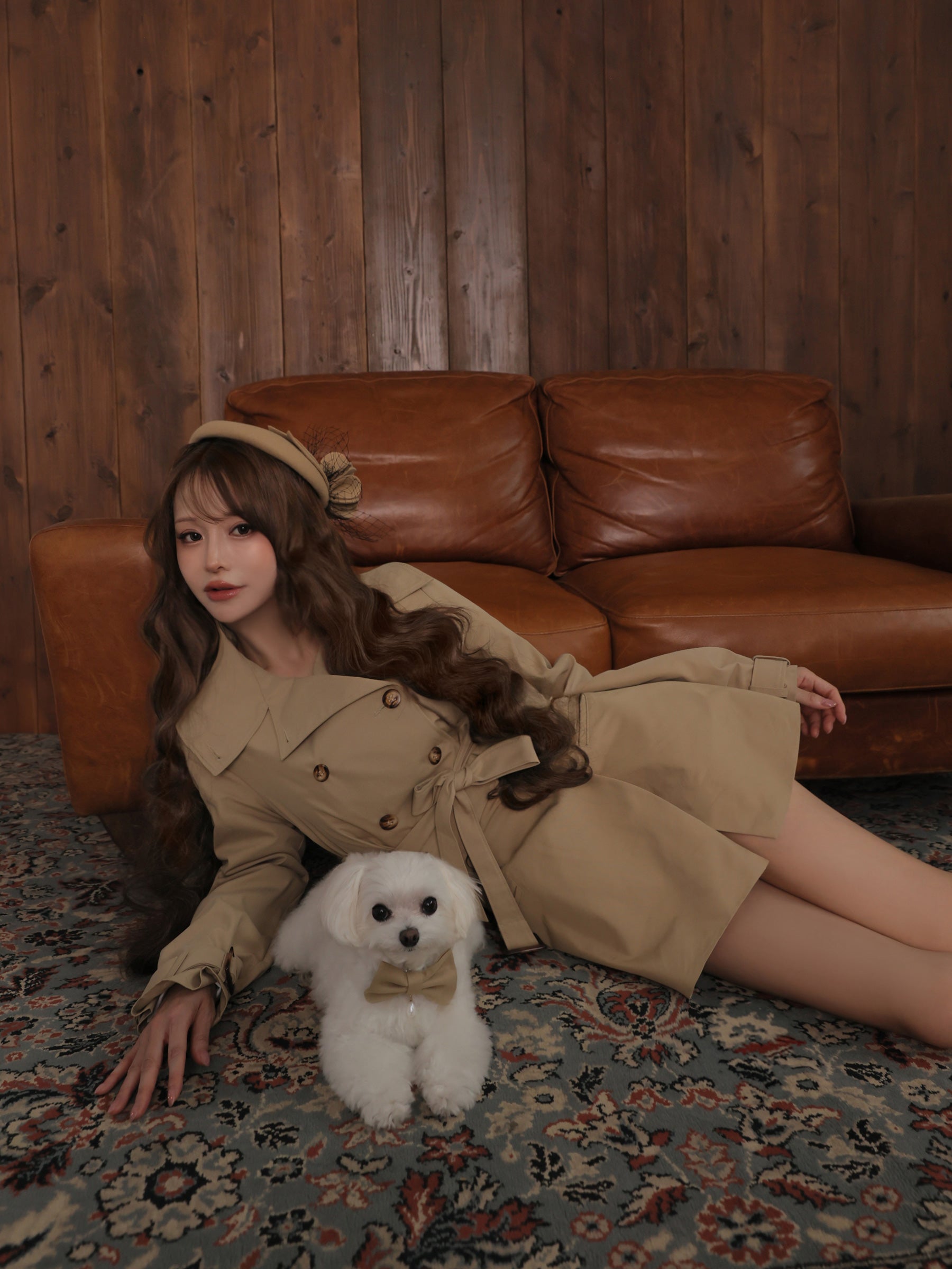 【セット/ベージュ】Ruelle de Brille Mini Dress（brille5075）Ruelle de Brille Short Trench Coat（brille5416）
