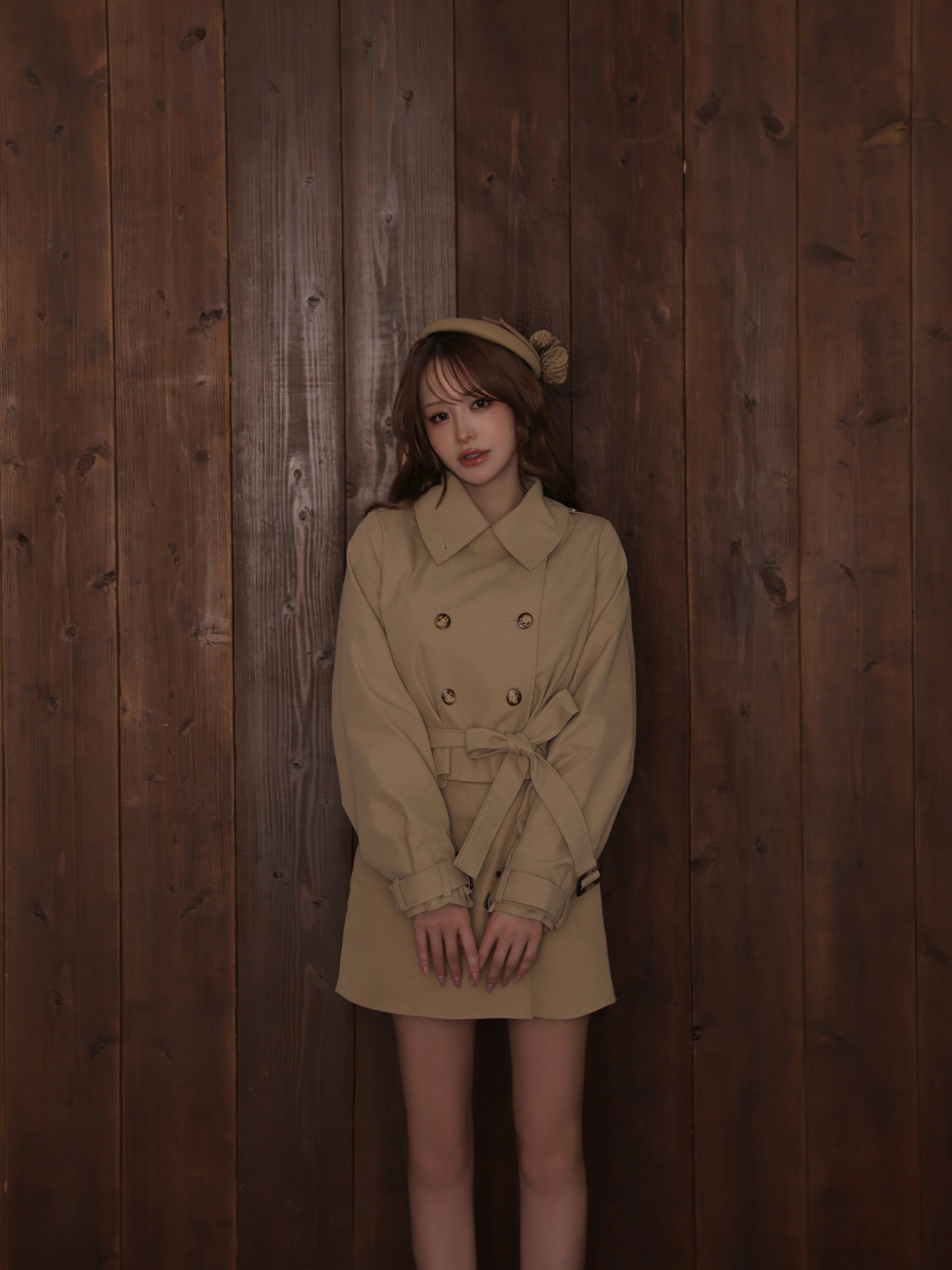 【セット/ベージュ】Ruelle de Brille Mini Dress（brille5075）Ruelle de Brille Short Trench Coat（brille5416）