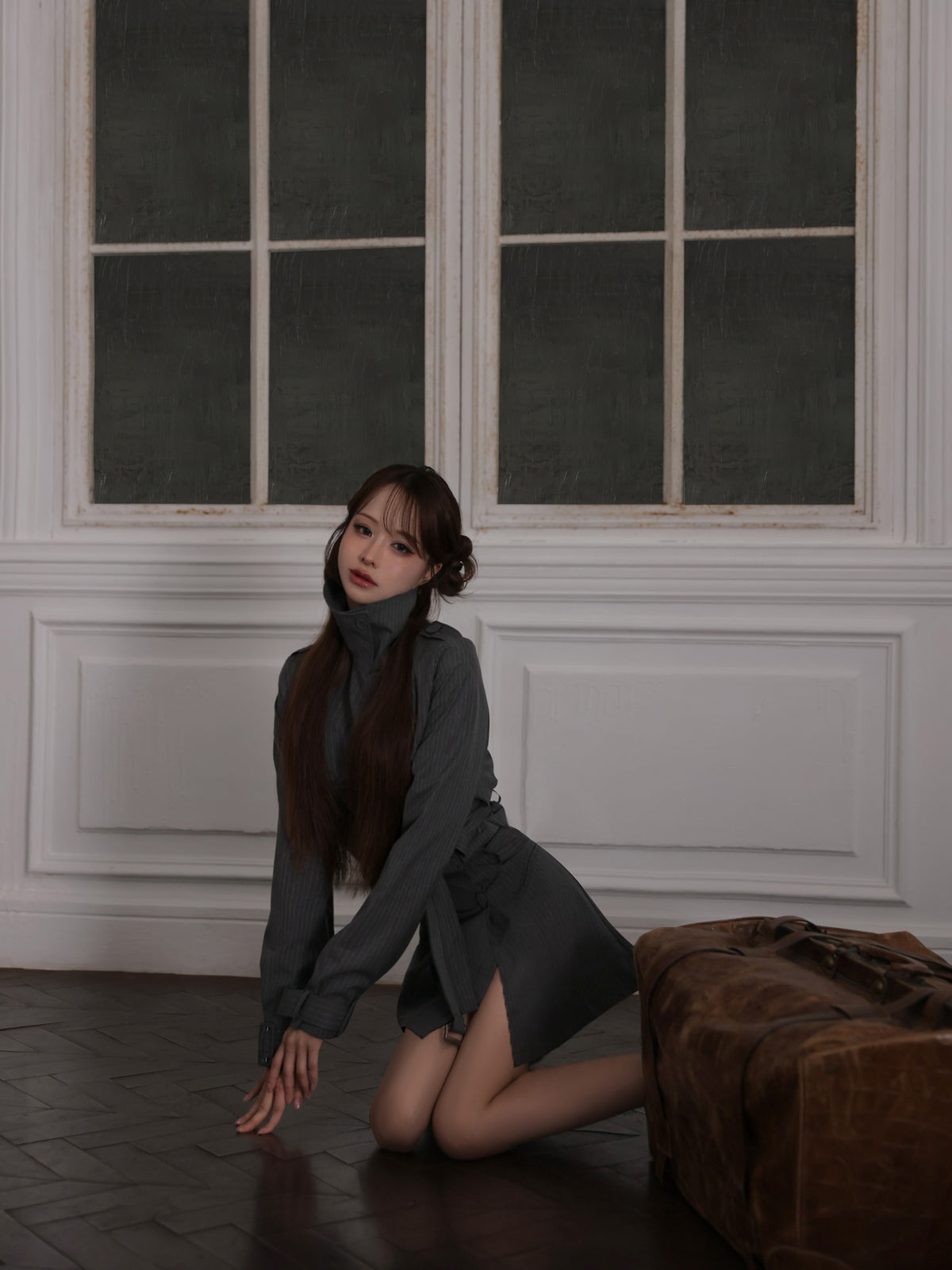 【セット/グレー】Ruelle de brille mini dress（brille5075）Ruelle de Brille Short Trench Coat（brille5416）